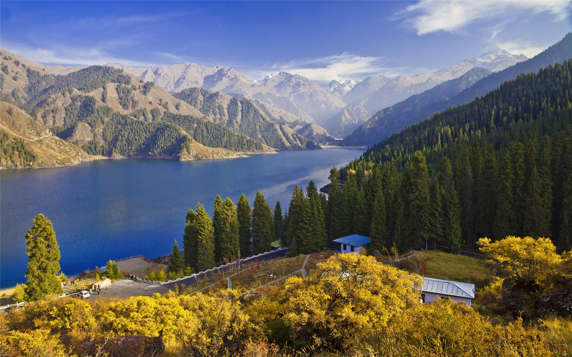 风景 天山池 山明水秀 蓝天白云 风景秀美 宽屏
