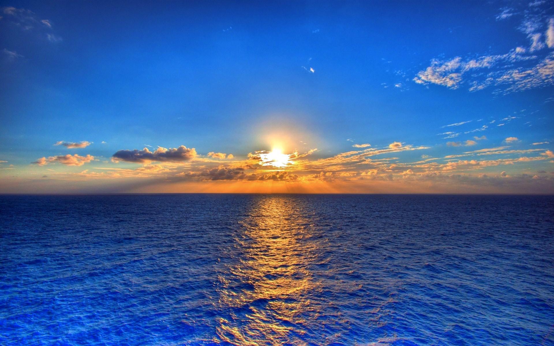 风景 自然风景 海上日出 霞光万丈 蓝天白云