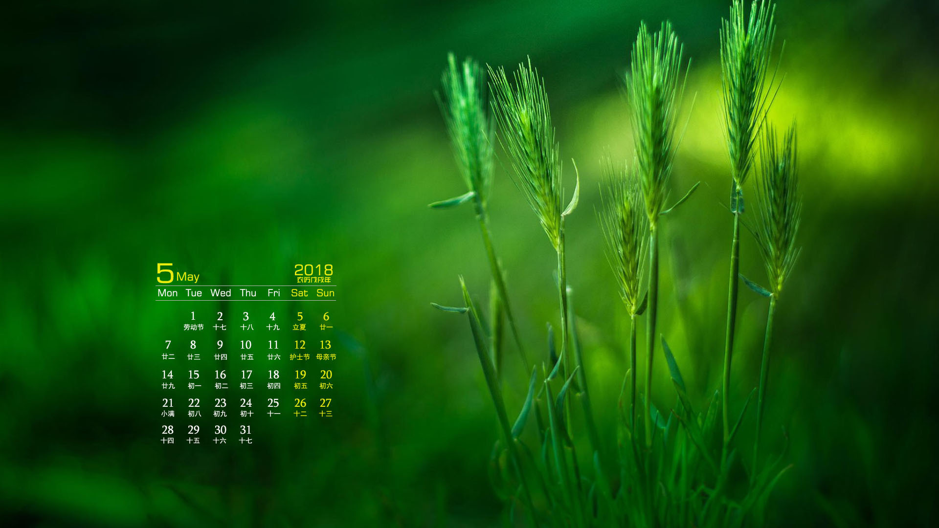 月历 2018年5月