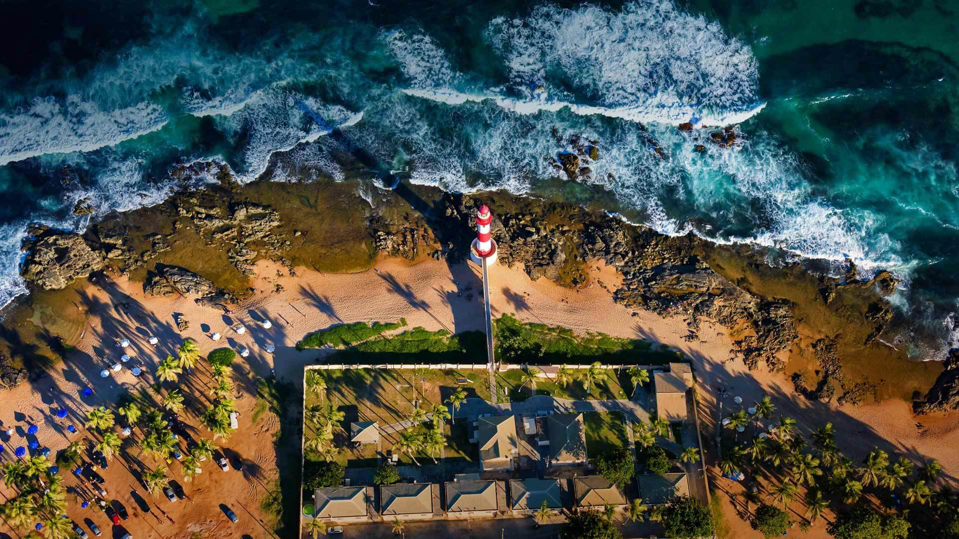风景 航拍 大海 灯塔