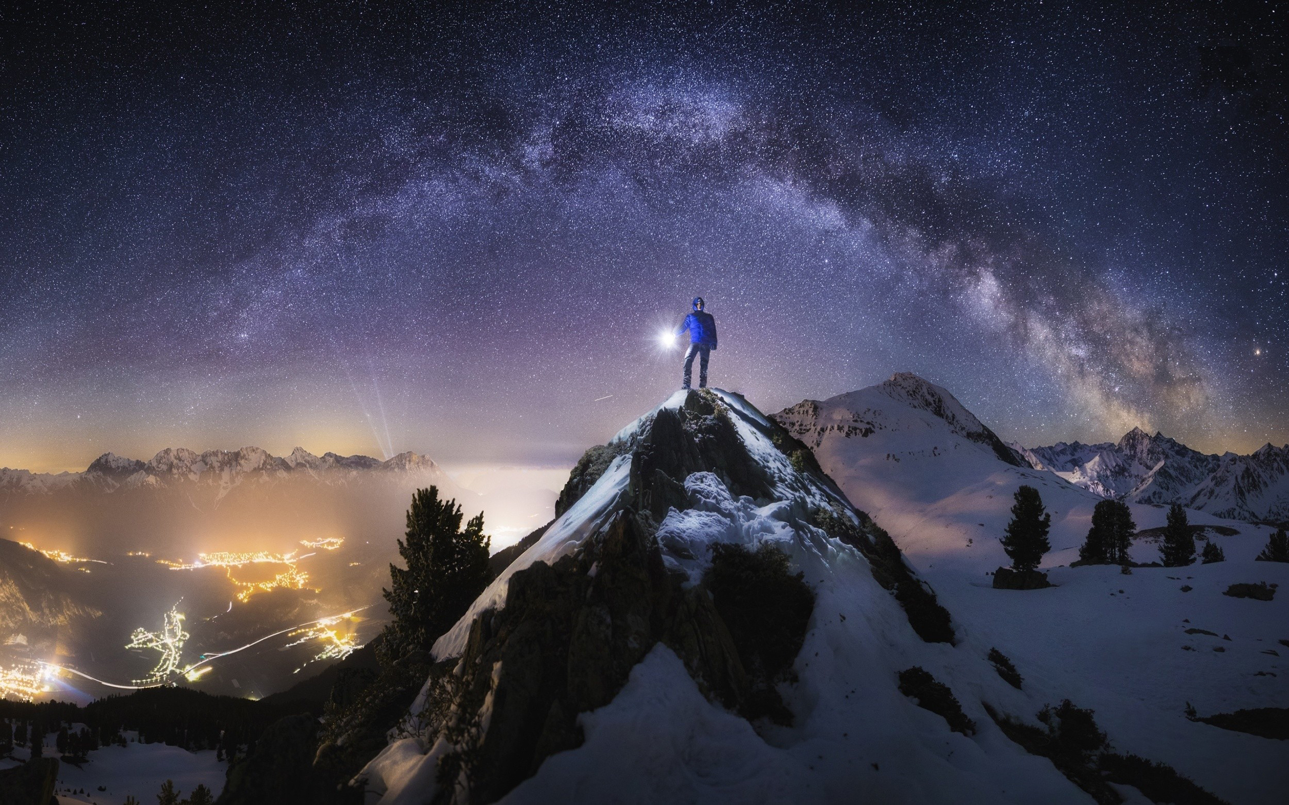 风景 奇幻梦境 星空 夜景 雪山 登山