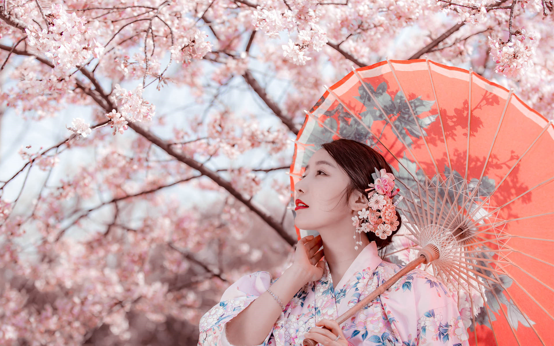 文艺古风 桃花 意境 唯美 和服