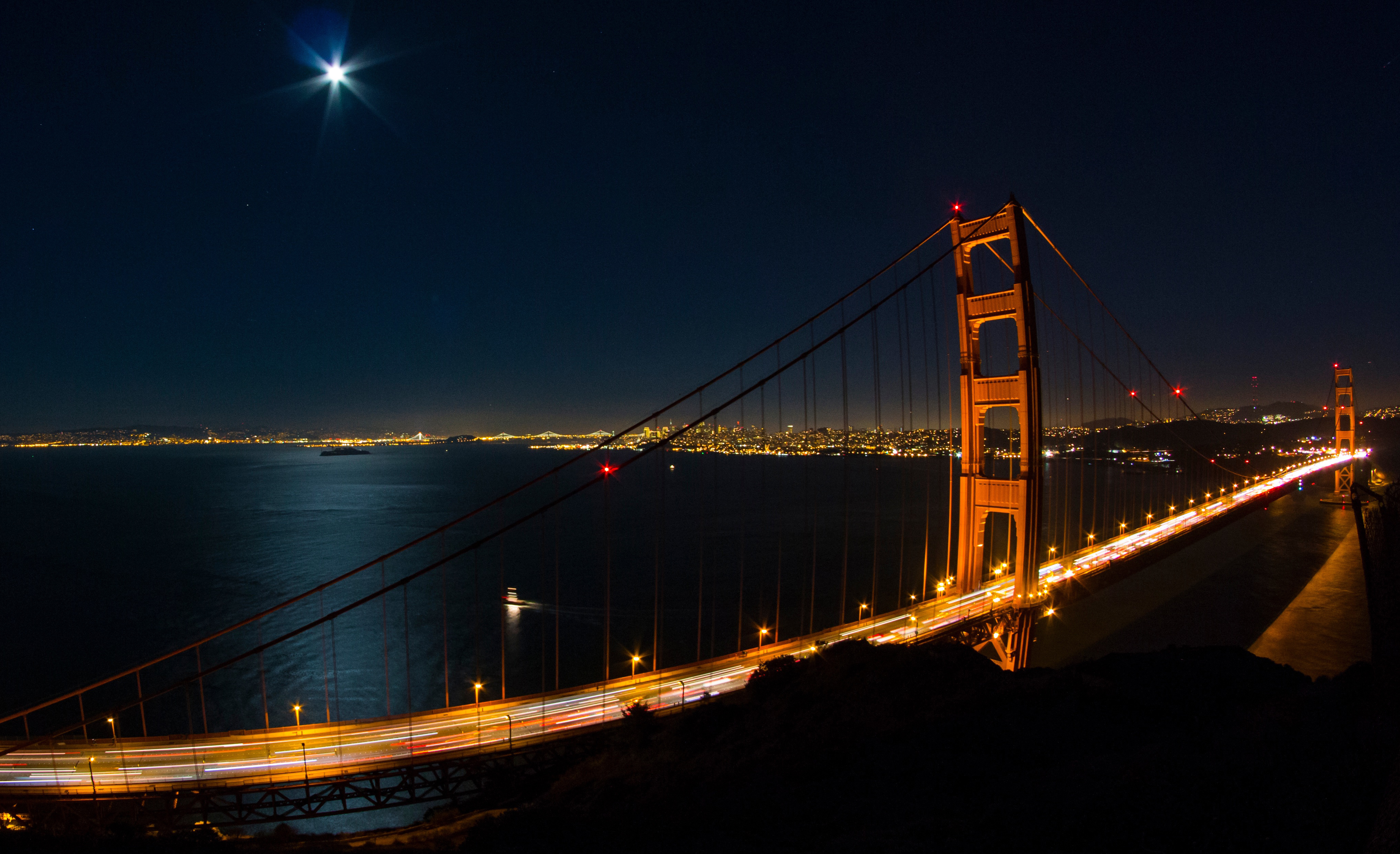 4K 夜晚 大桥 灯光