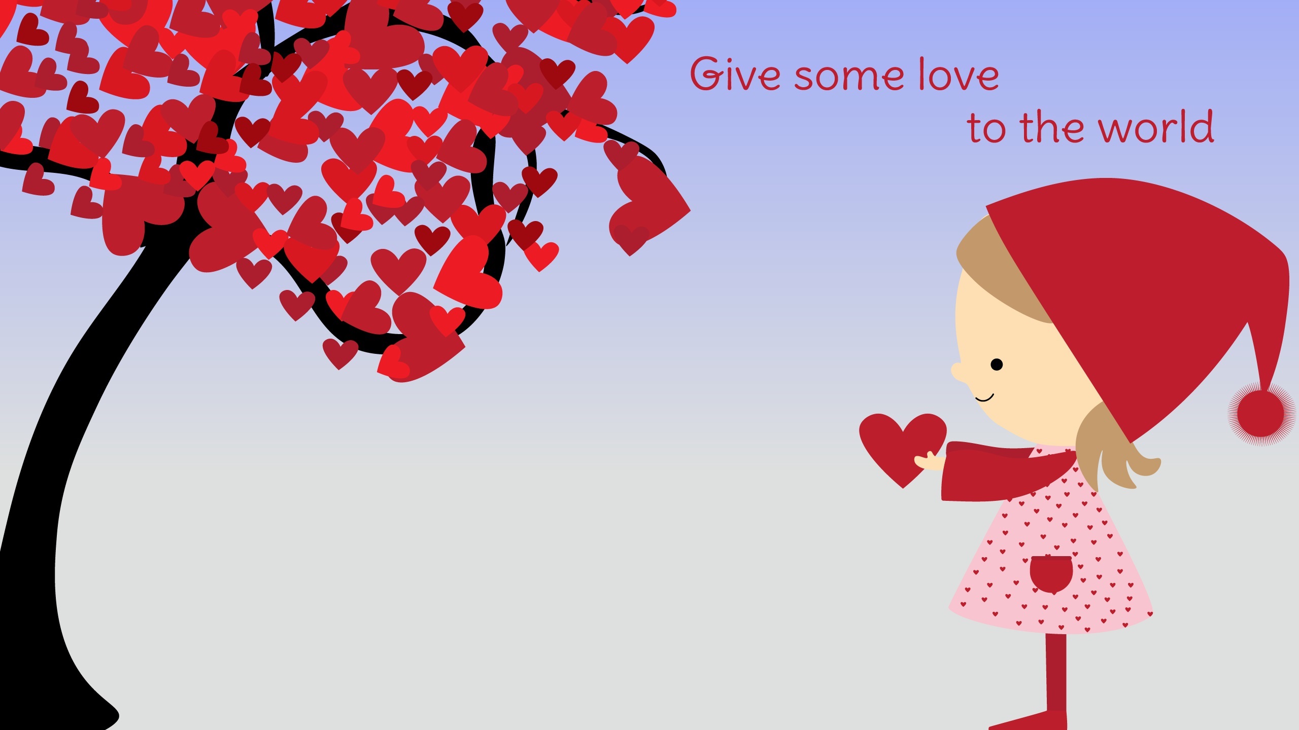 手绘 小女孩 爱心