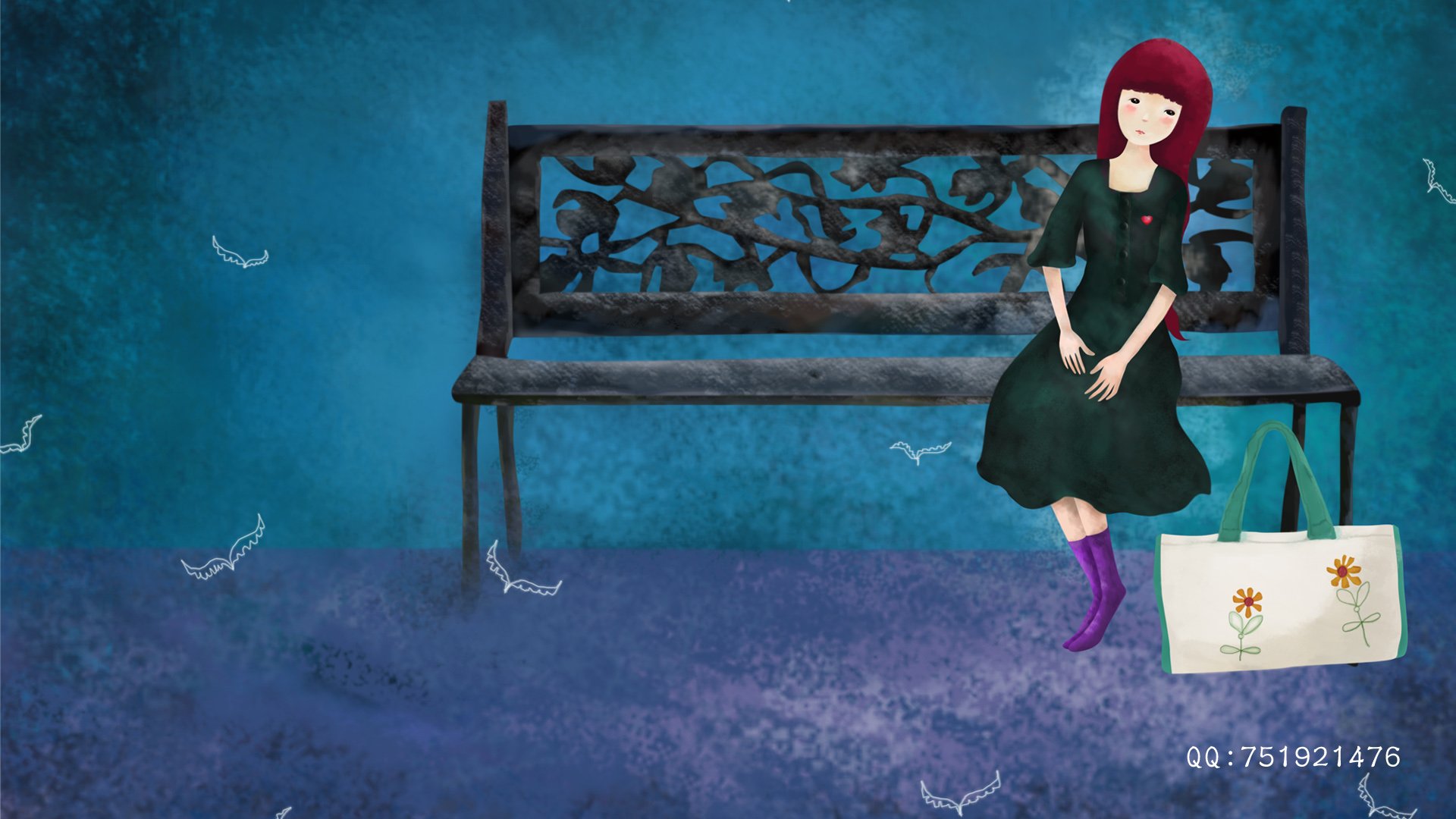 梦里飞插画 女孩 梦幻