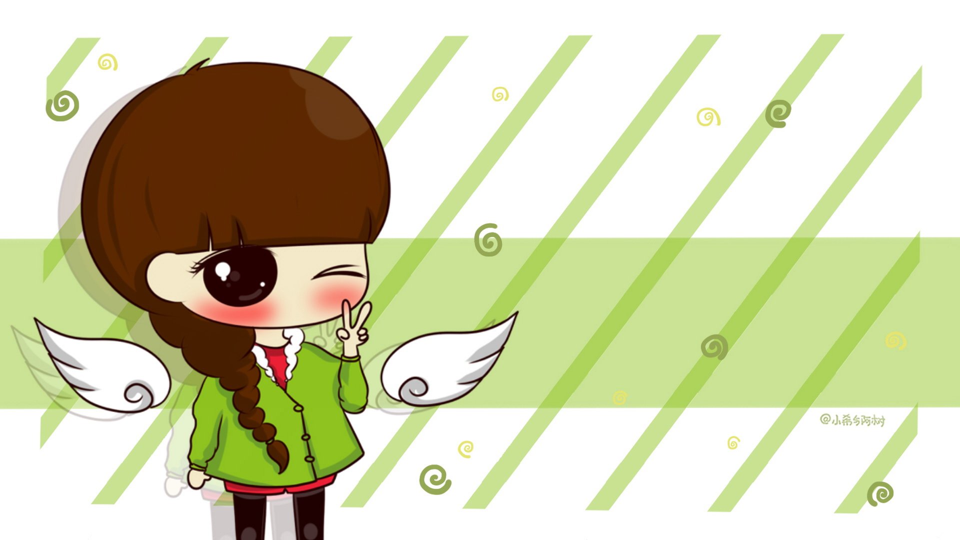 小希和阿树 卡通 手绘 可爱  爱情