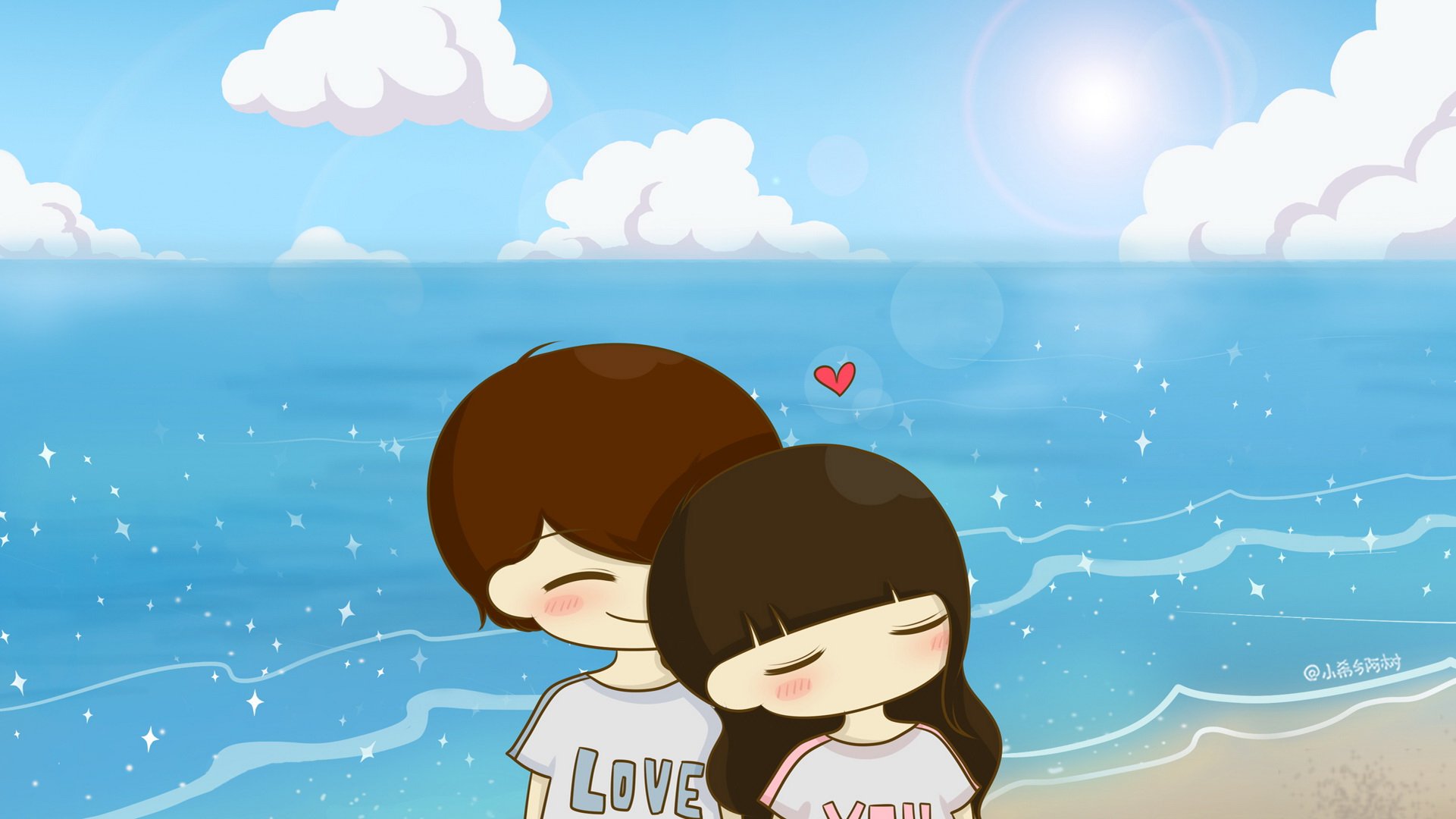 小希和阿树 卡通 手绘 可爱  爱情