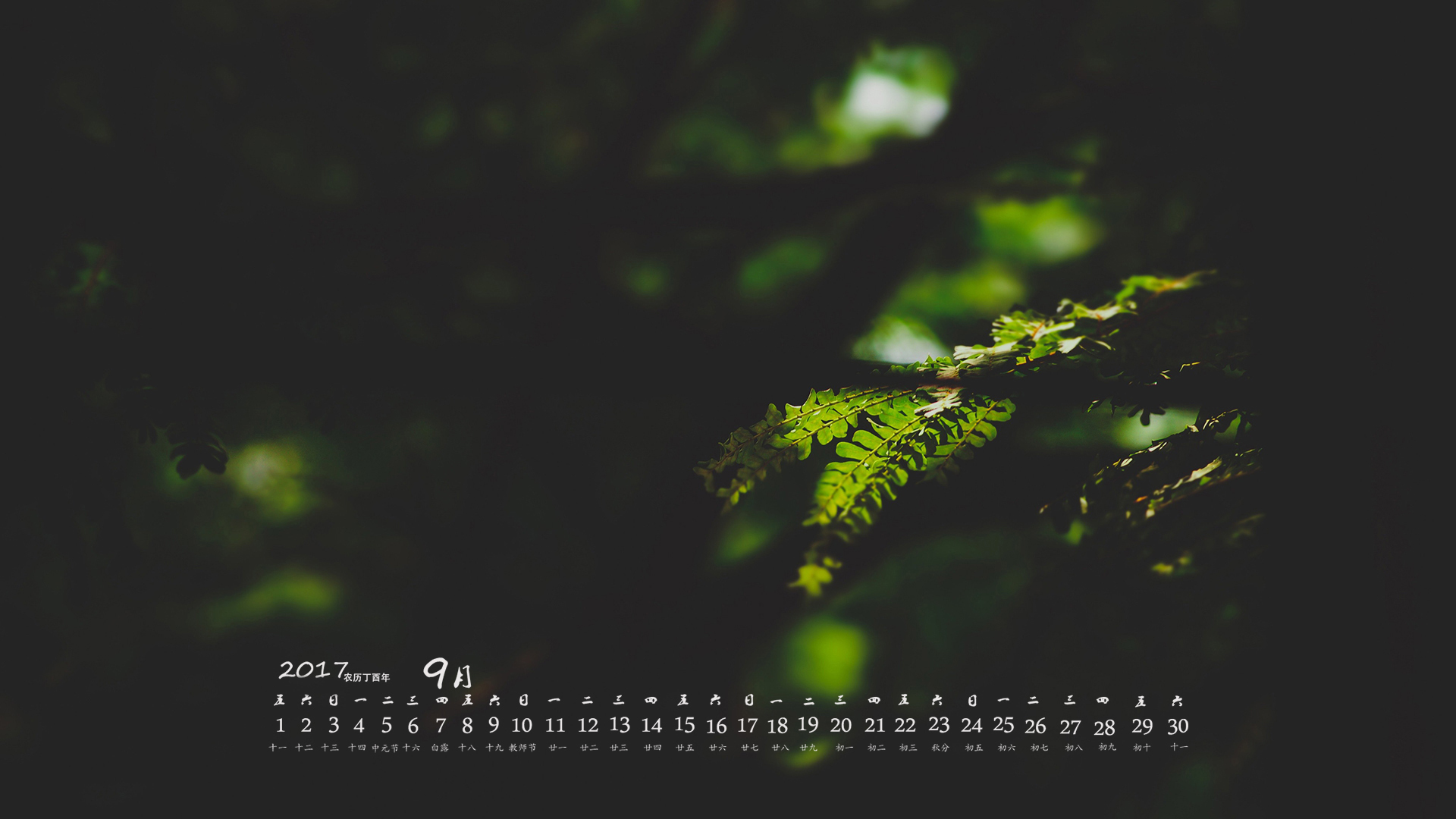月历 2017年9月