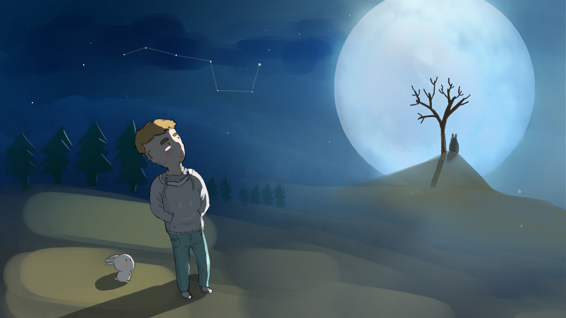 动漫 兔子 月亮 卡通