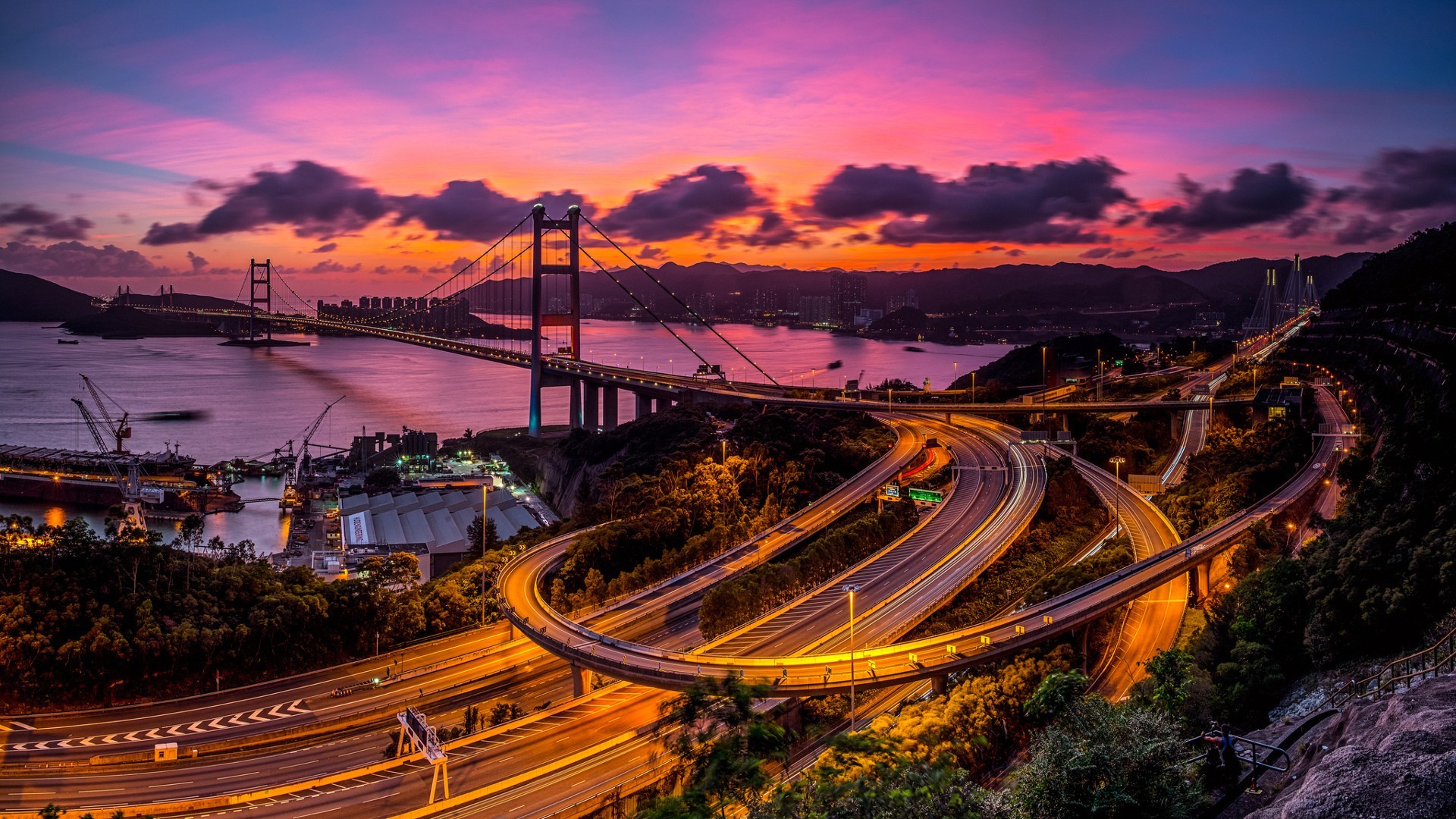 风景 城市夜景 香港 大桥 立交桥 桥梁