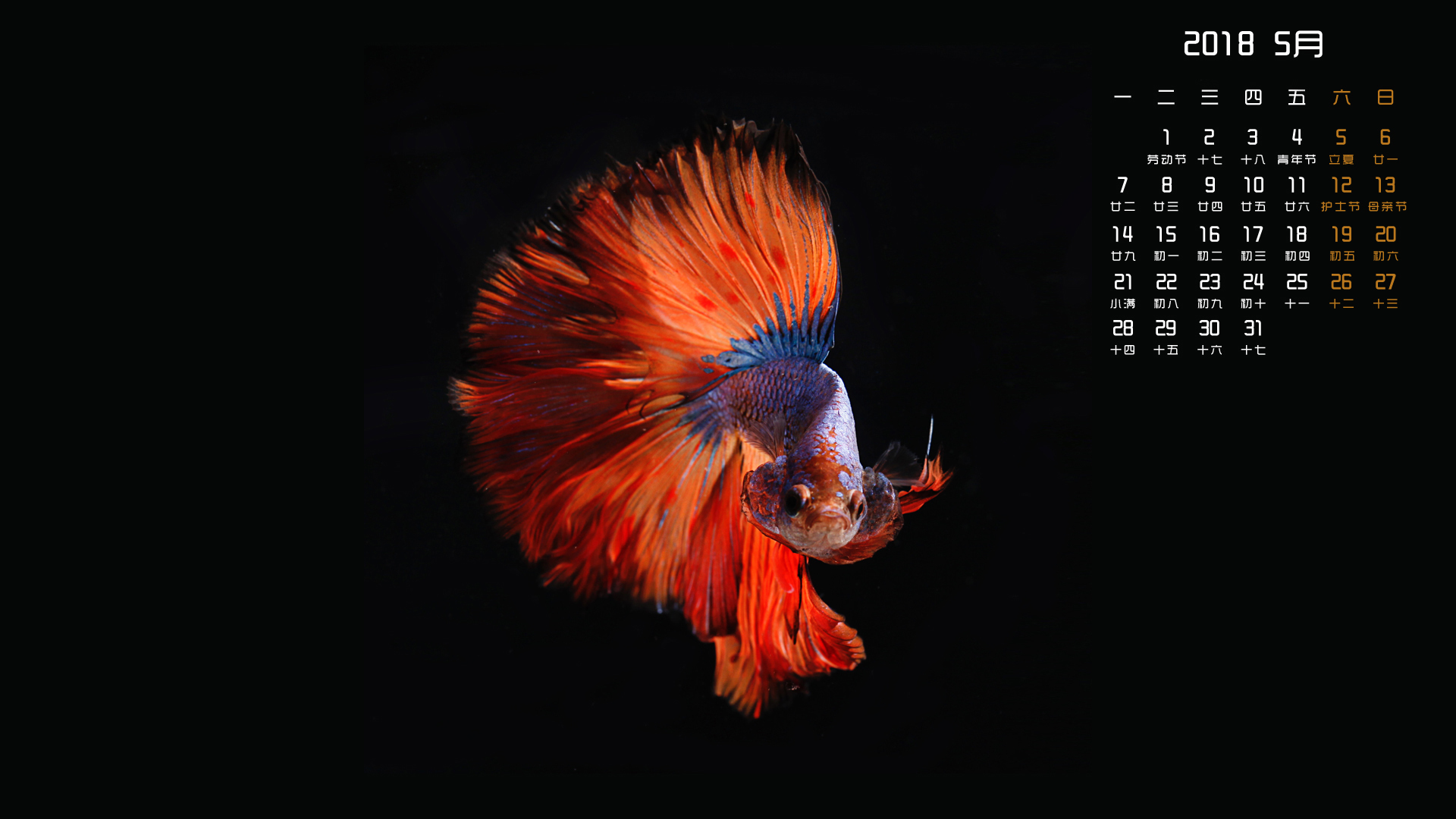 月历 2018年5月