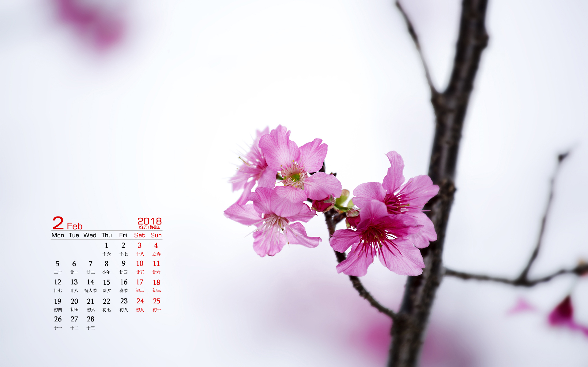 月历 2018年2月