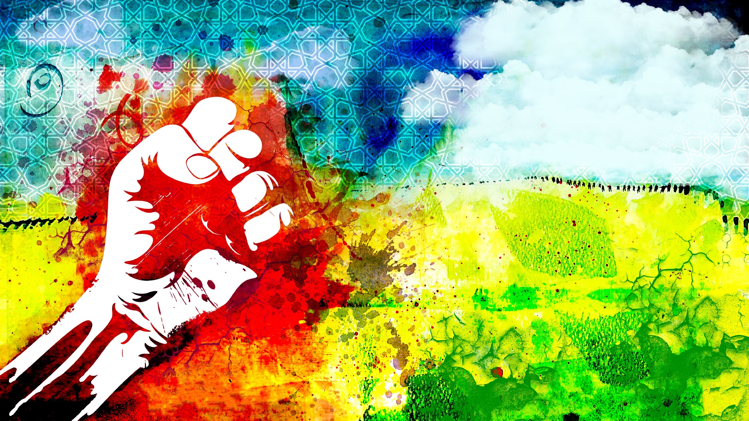 炫彩 五颜六色 拳头 力量