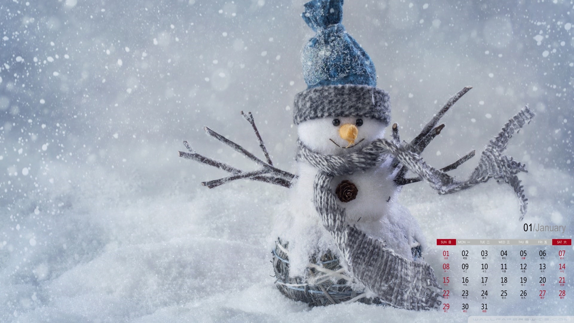 1月 雪人