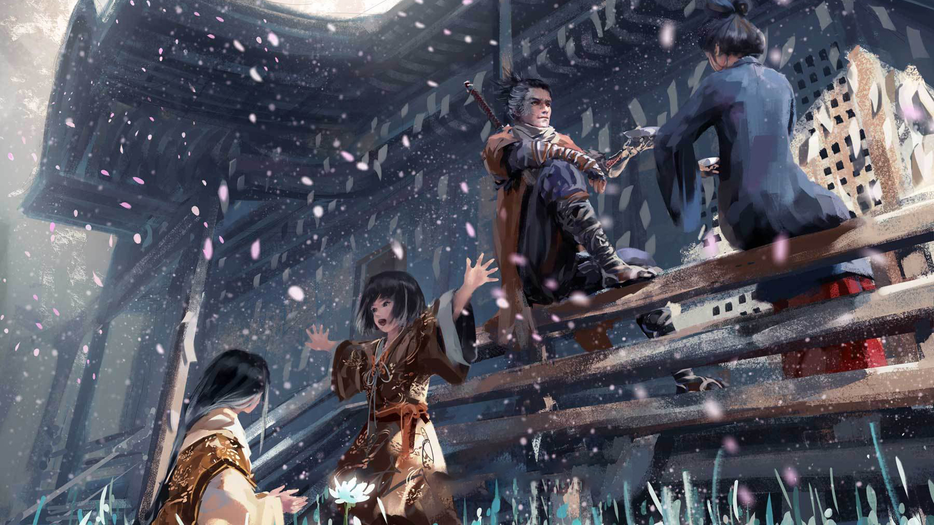 卡通人物 下雪 古代