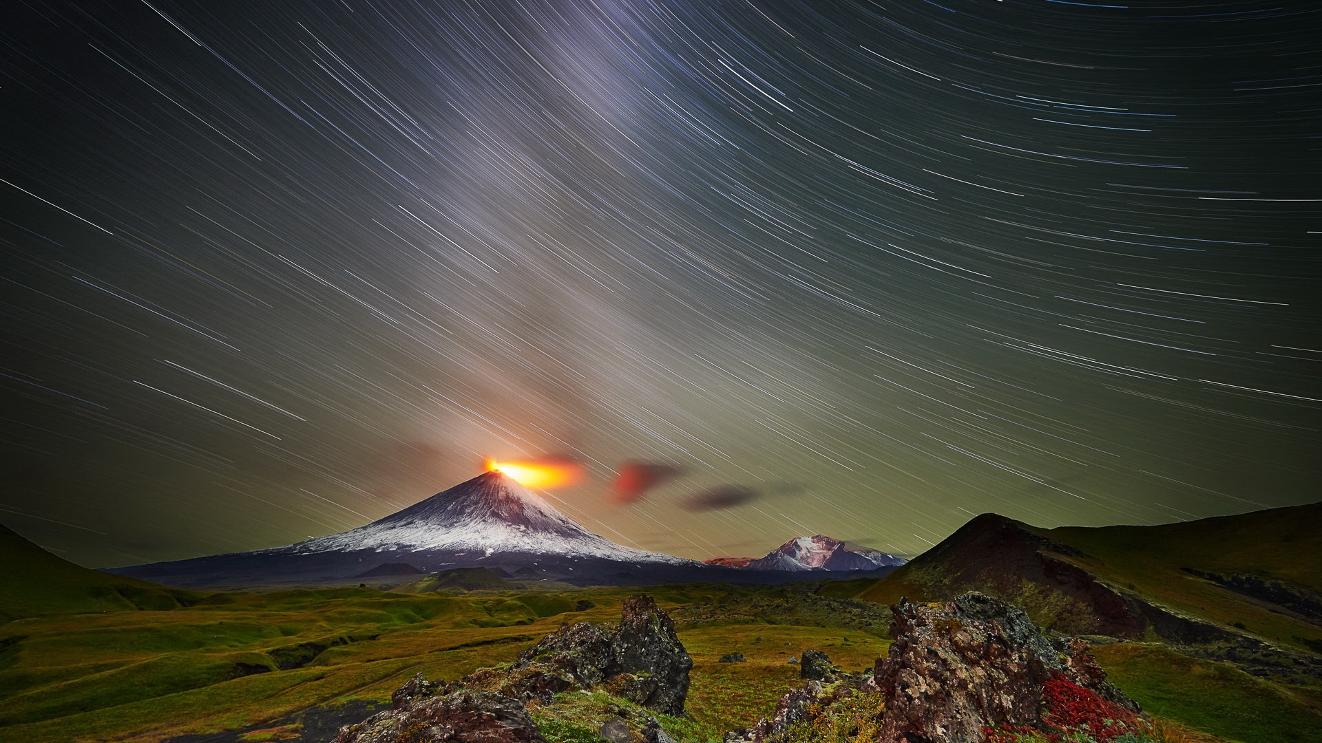 摄影 延时 火山 星空