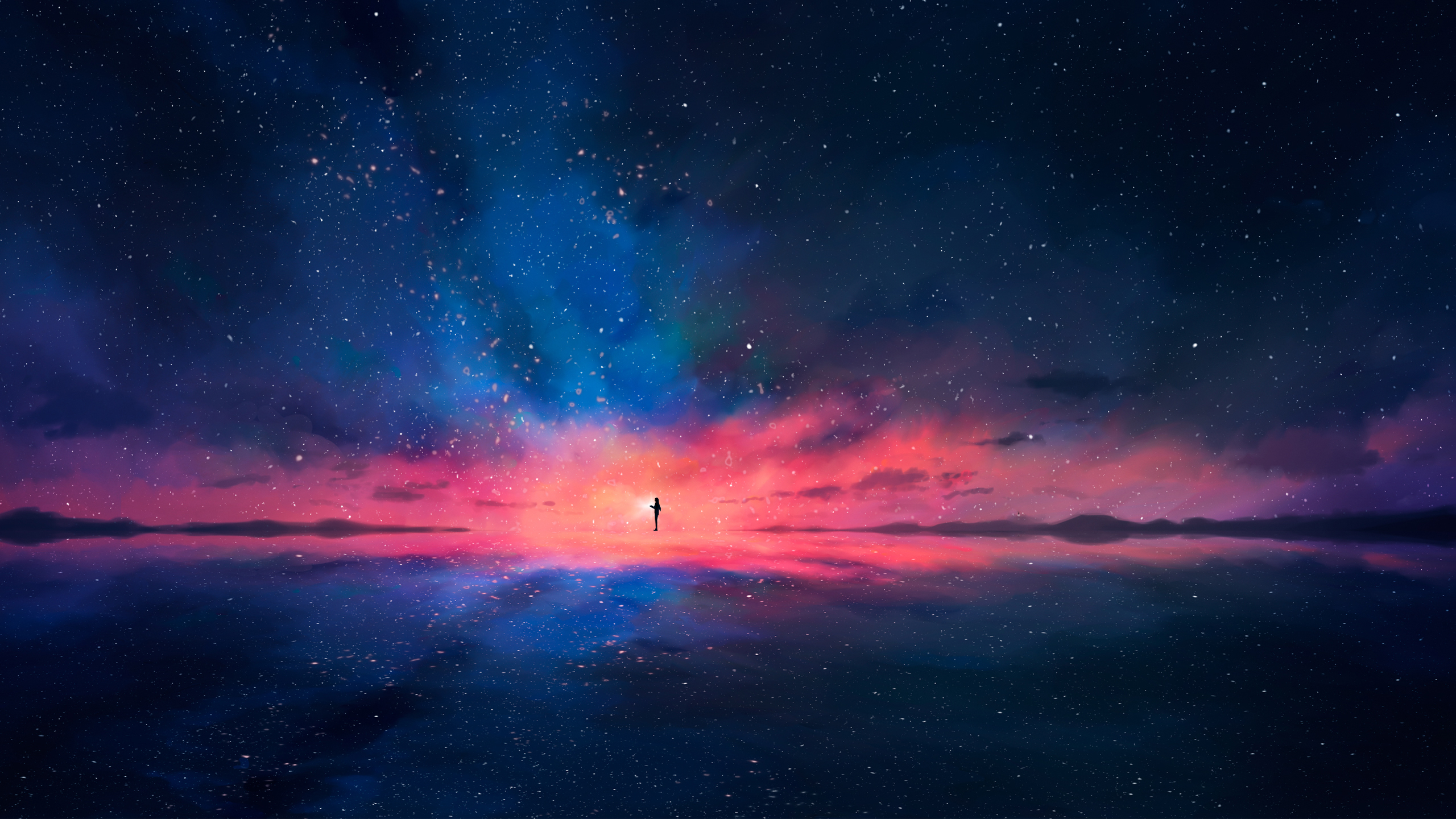 星空背景 绘画 夜空 人物