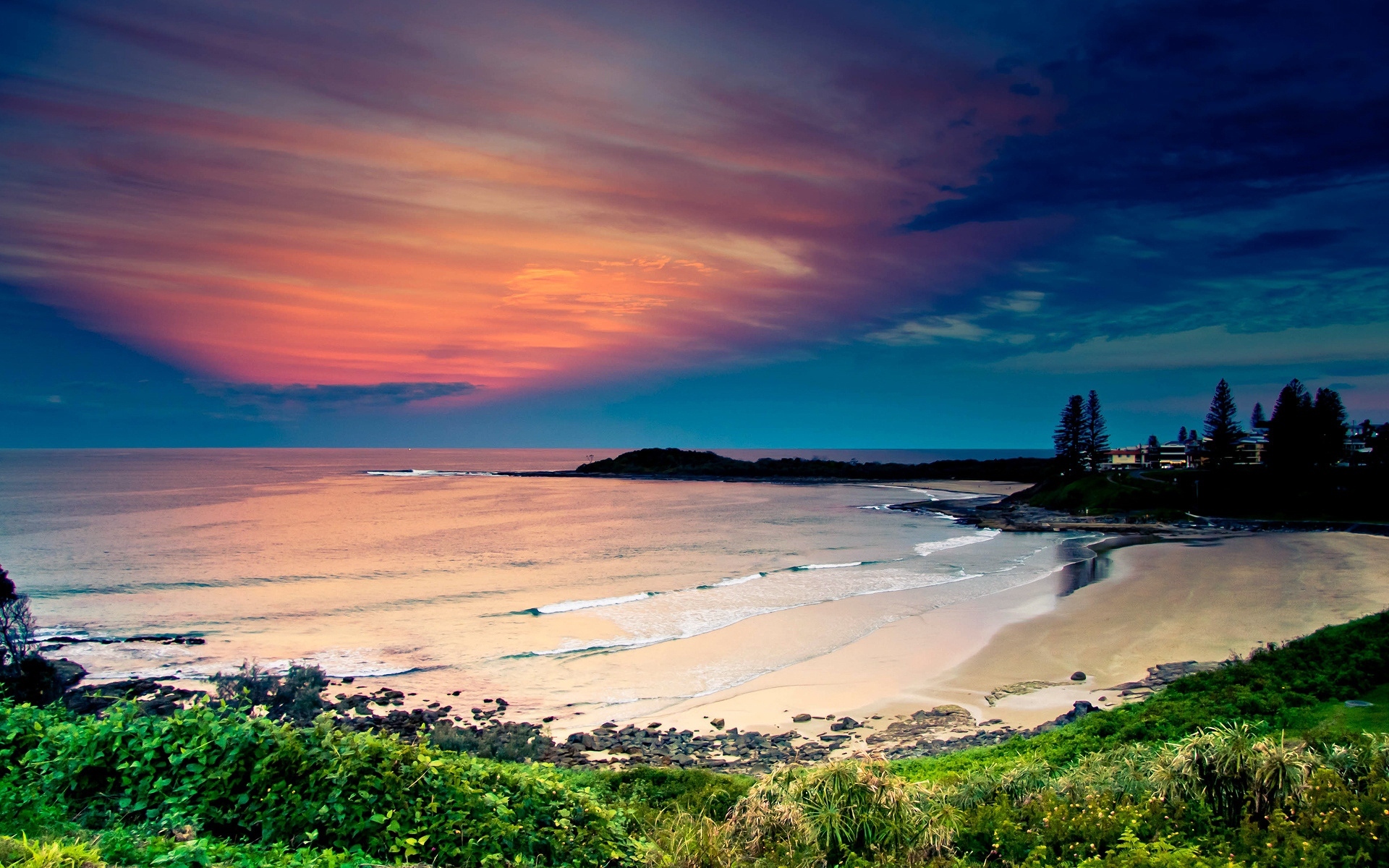 落日余晖 夕阳下海边美景
