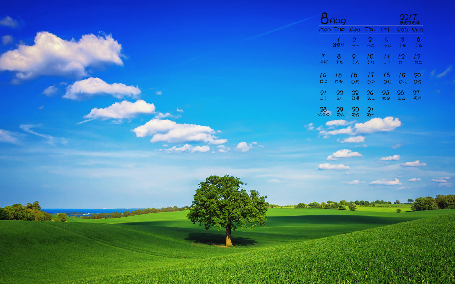 月历 2017年8月