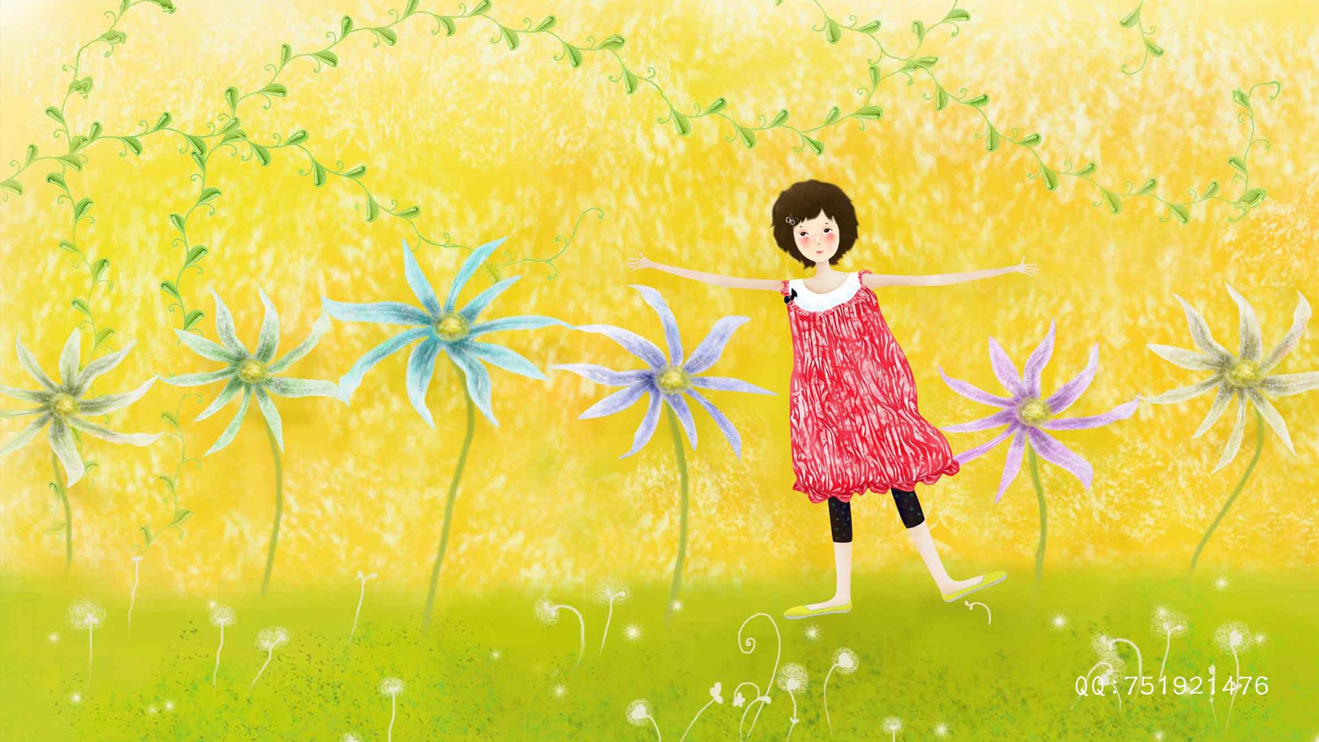 梦里飞插画 女孩 梦幻