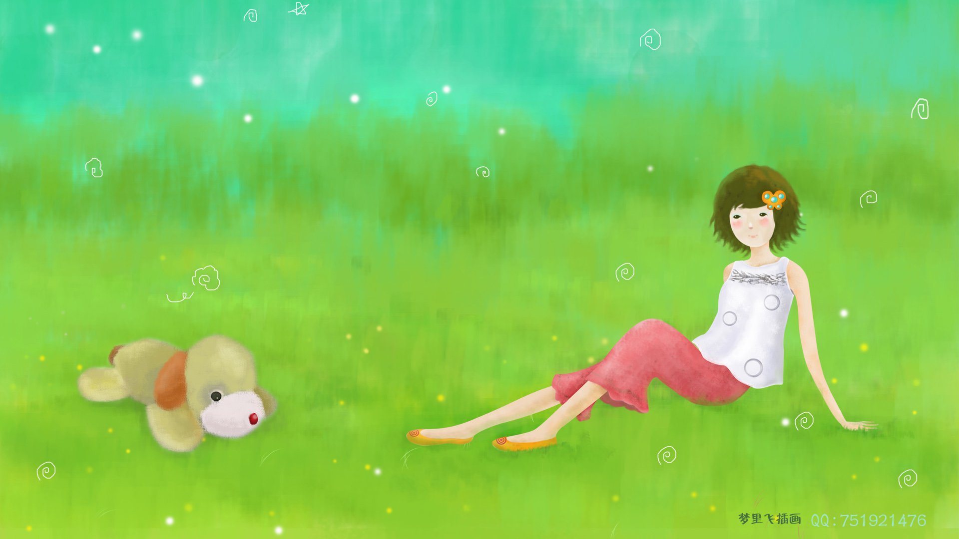 梦里飞插画 女孩 梦幻