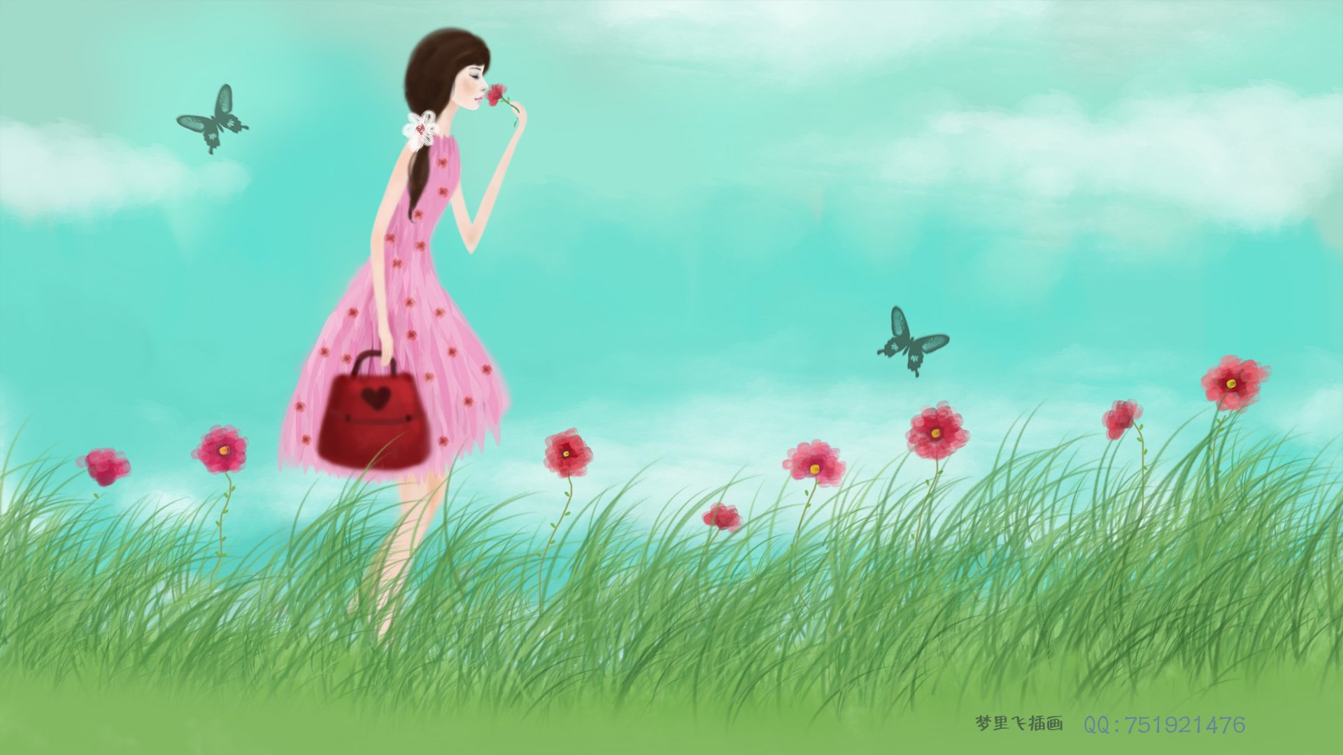 梦里飞插画 女孩 梦幻