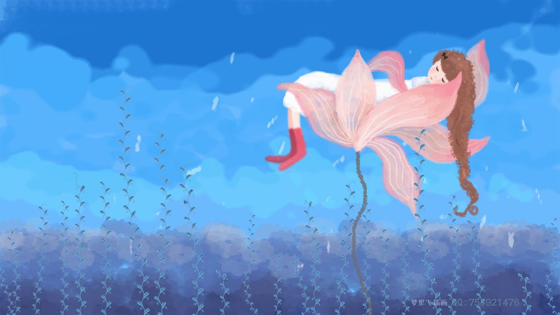 梦里飞插画 女孩 梦幻