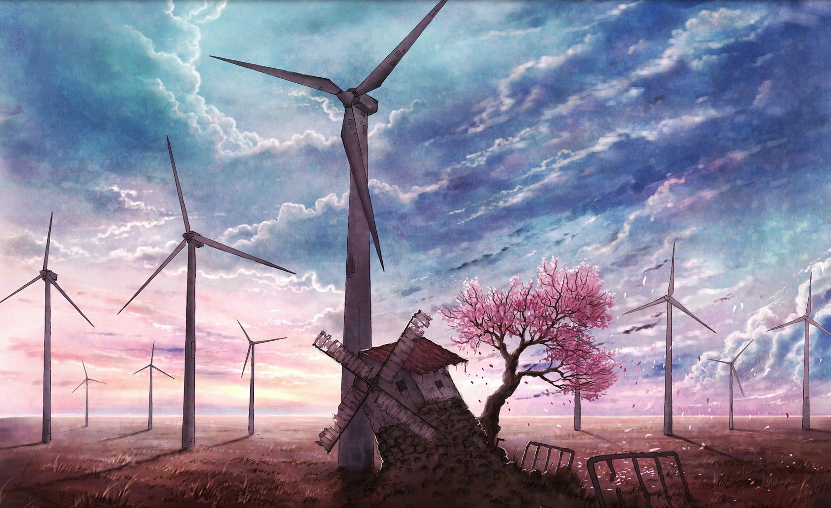 风景 自然风光 风车 唯美 意境 田园
