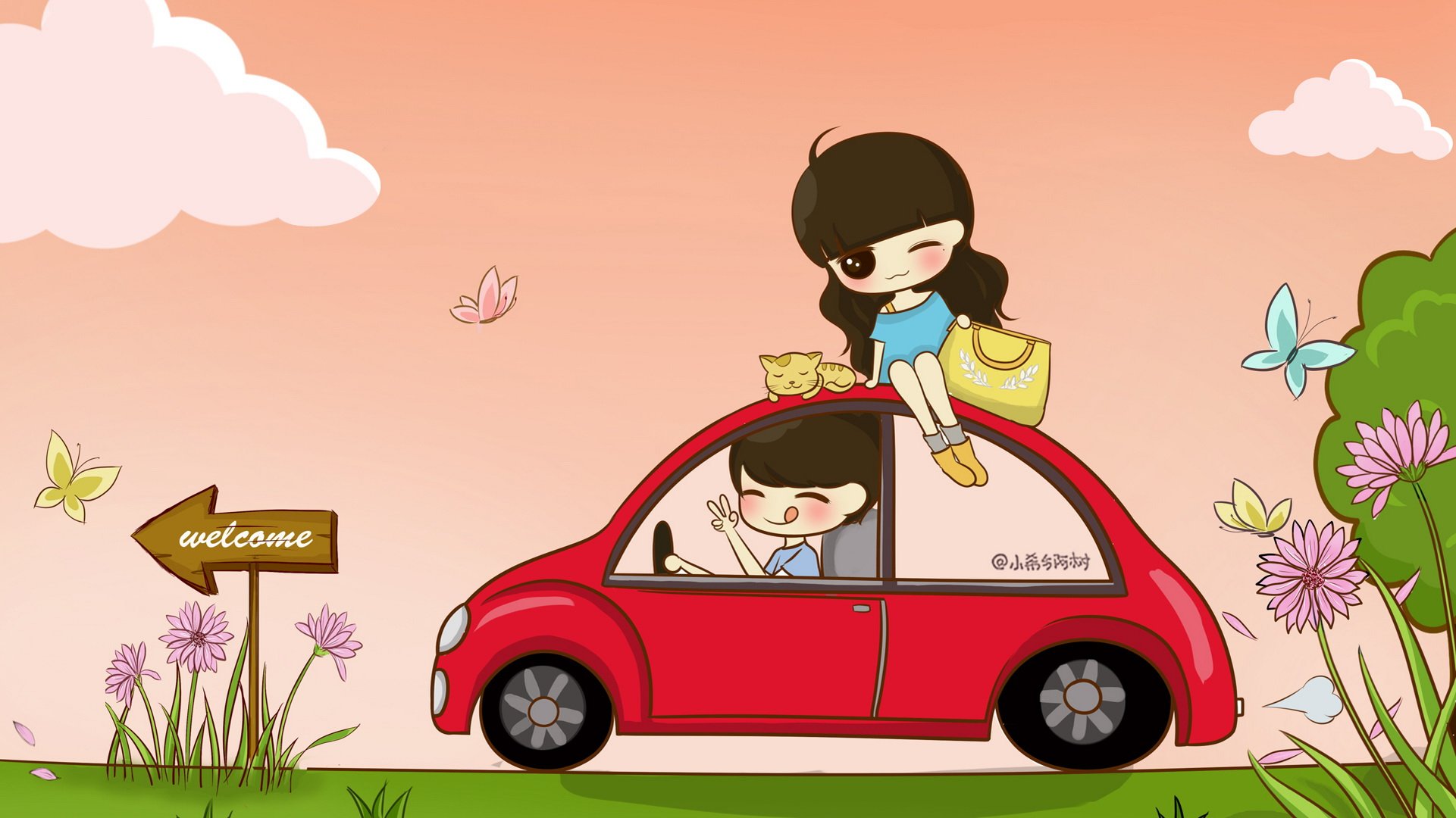 小希和阿树 卡通 手绘 可爱  爱情
