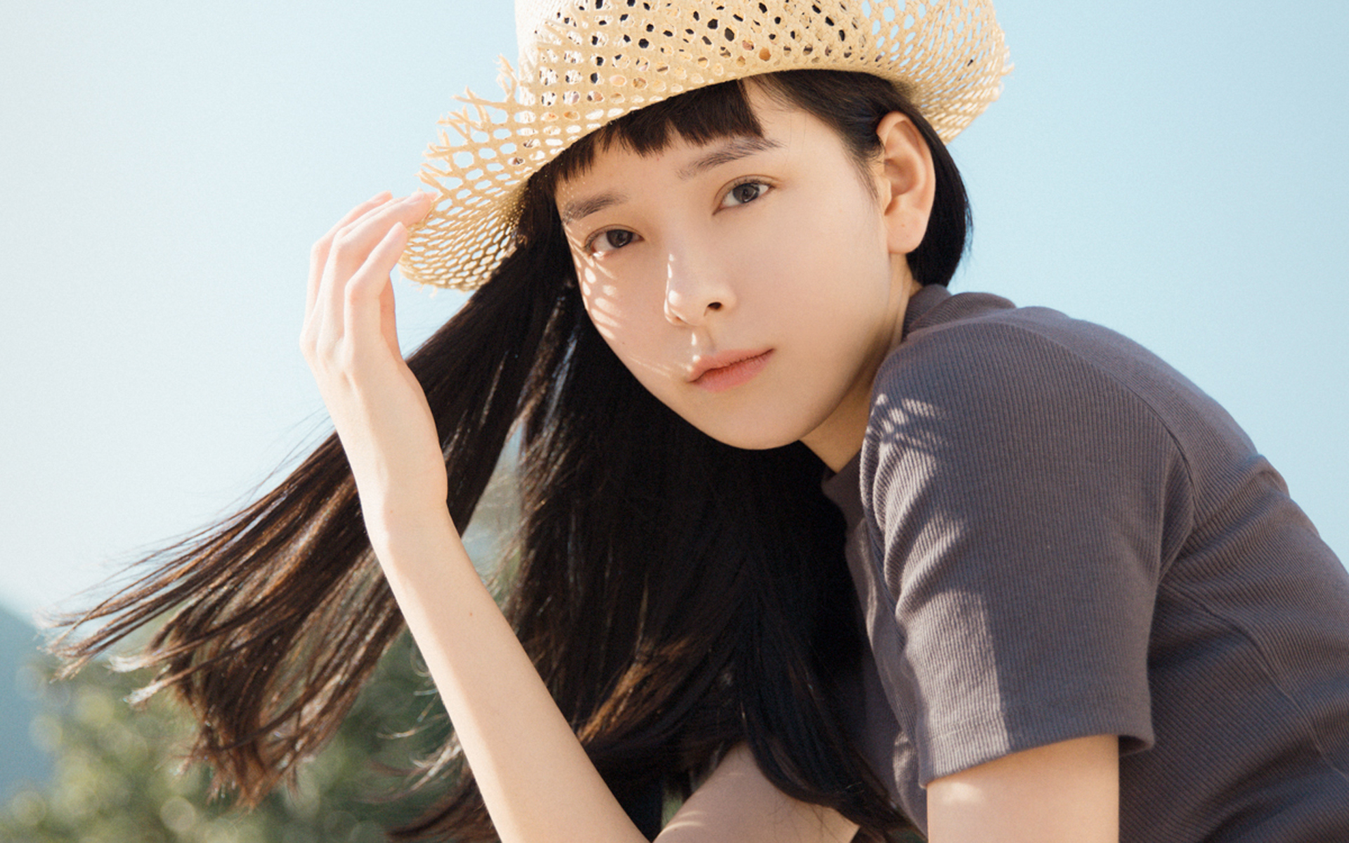 清纯 夏日 草帽 阳光