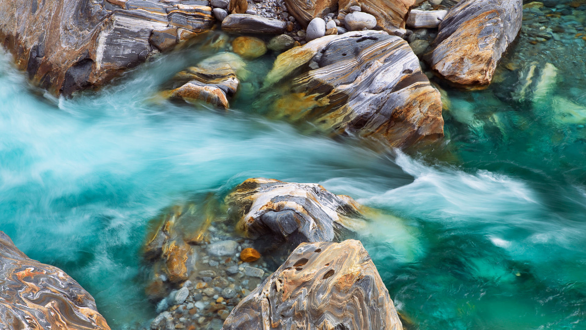 自然风光 河流 岩石 流水