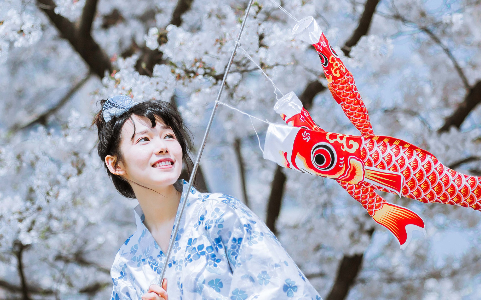 文艺古风 唯美 和服 日系 鲤鱼旗