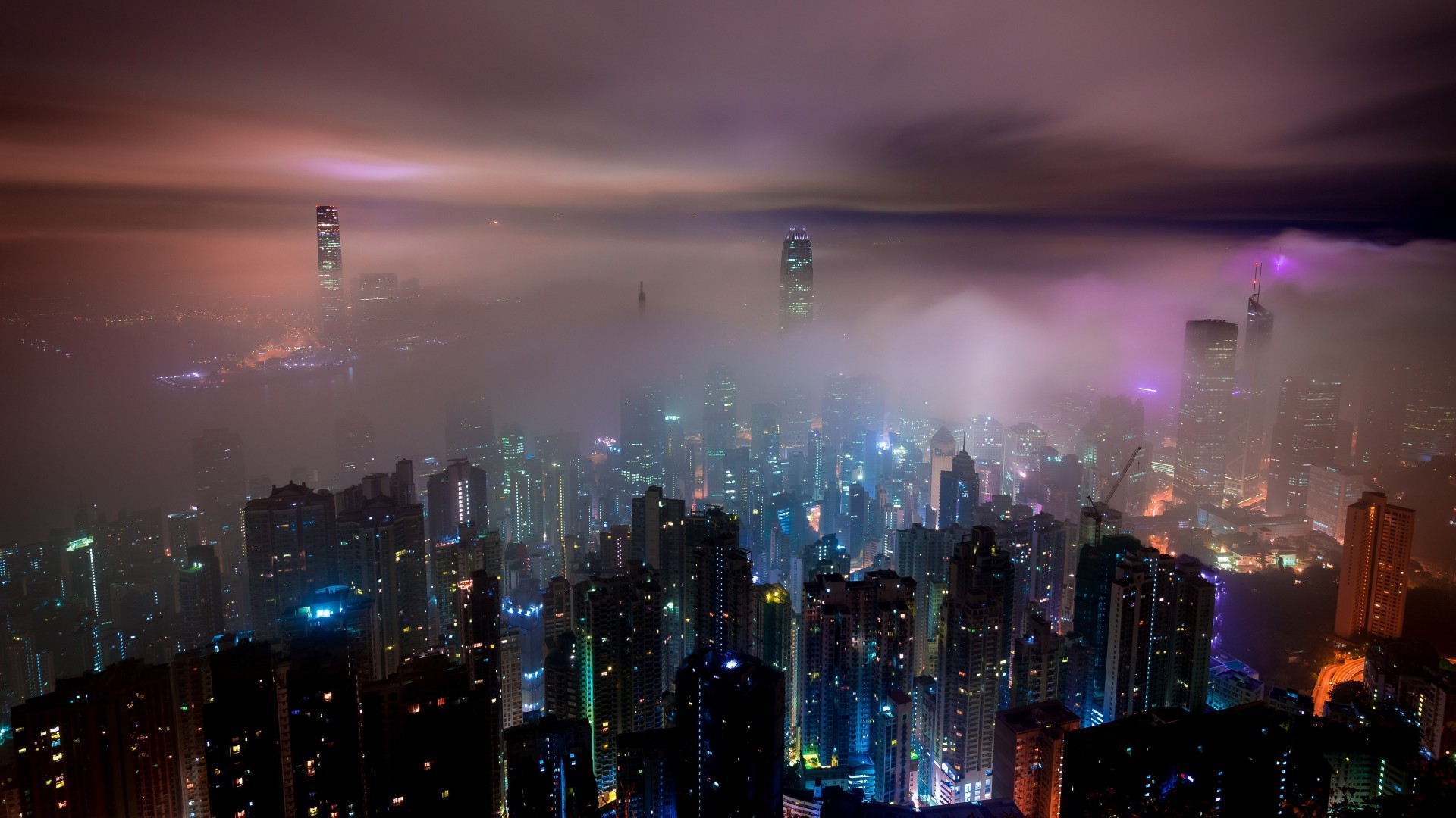 风景 城市 夜景 云雾