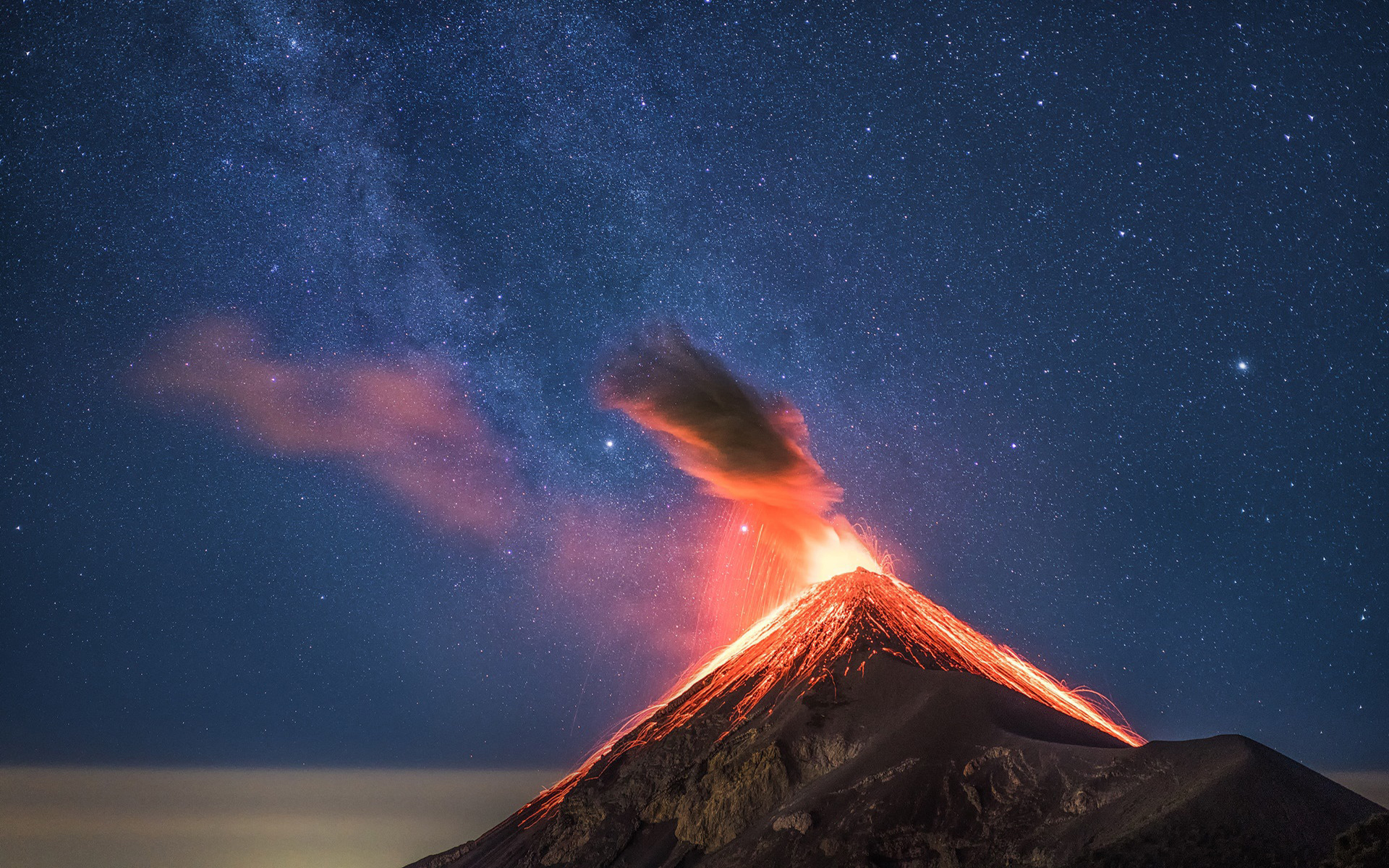 风景 自然风光 火山 星空