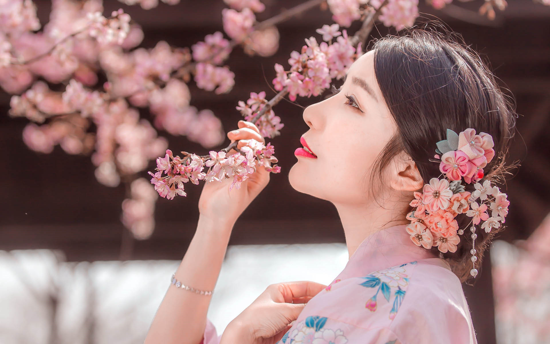 文艺古风 桃花 意境 唯美 和服