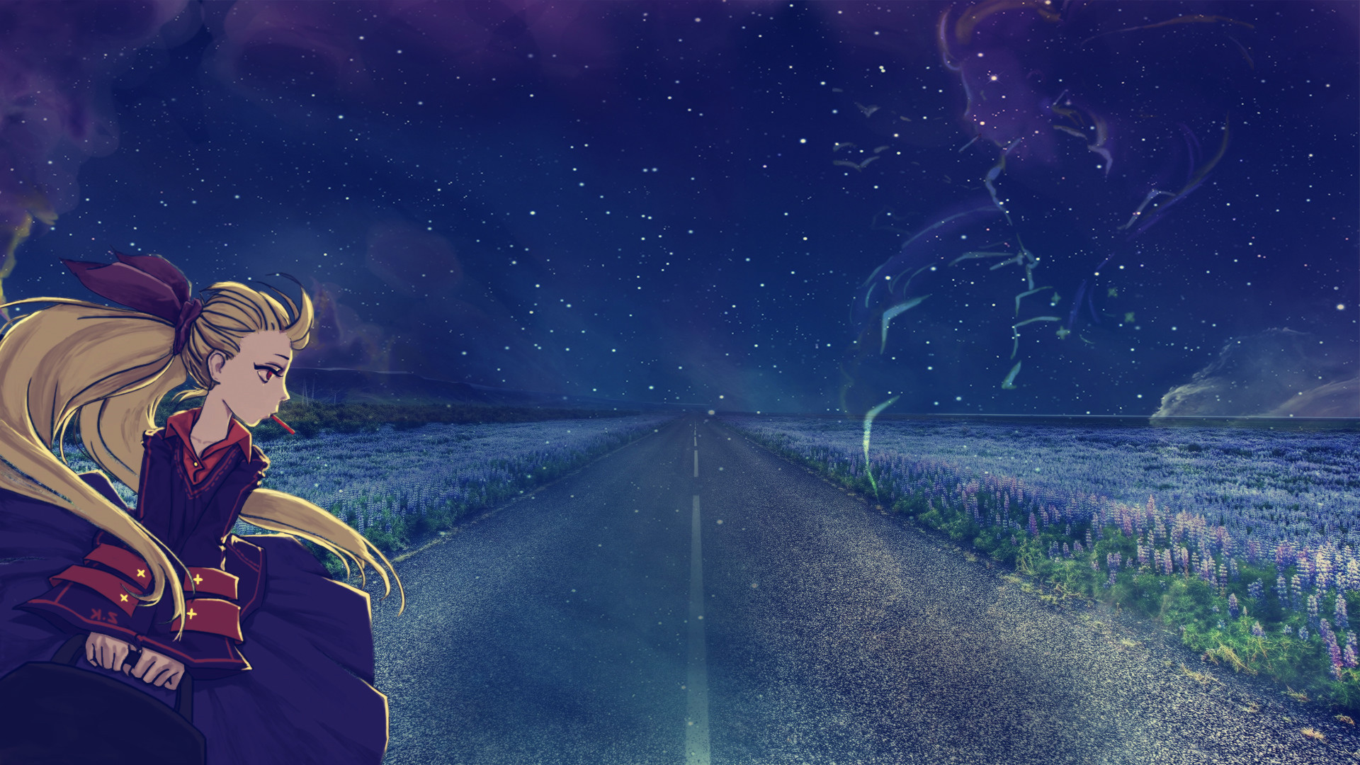 手绘 女孩 薰衣草花海