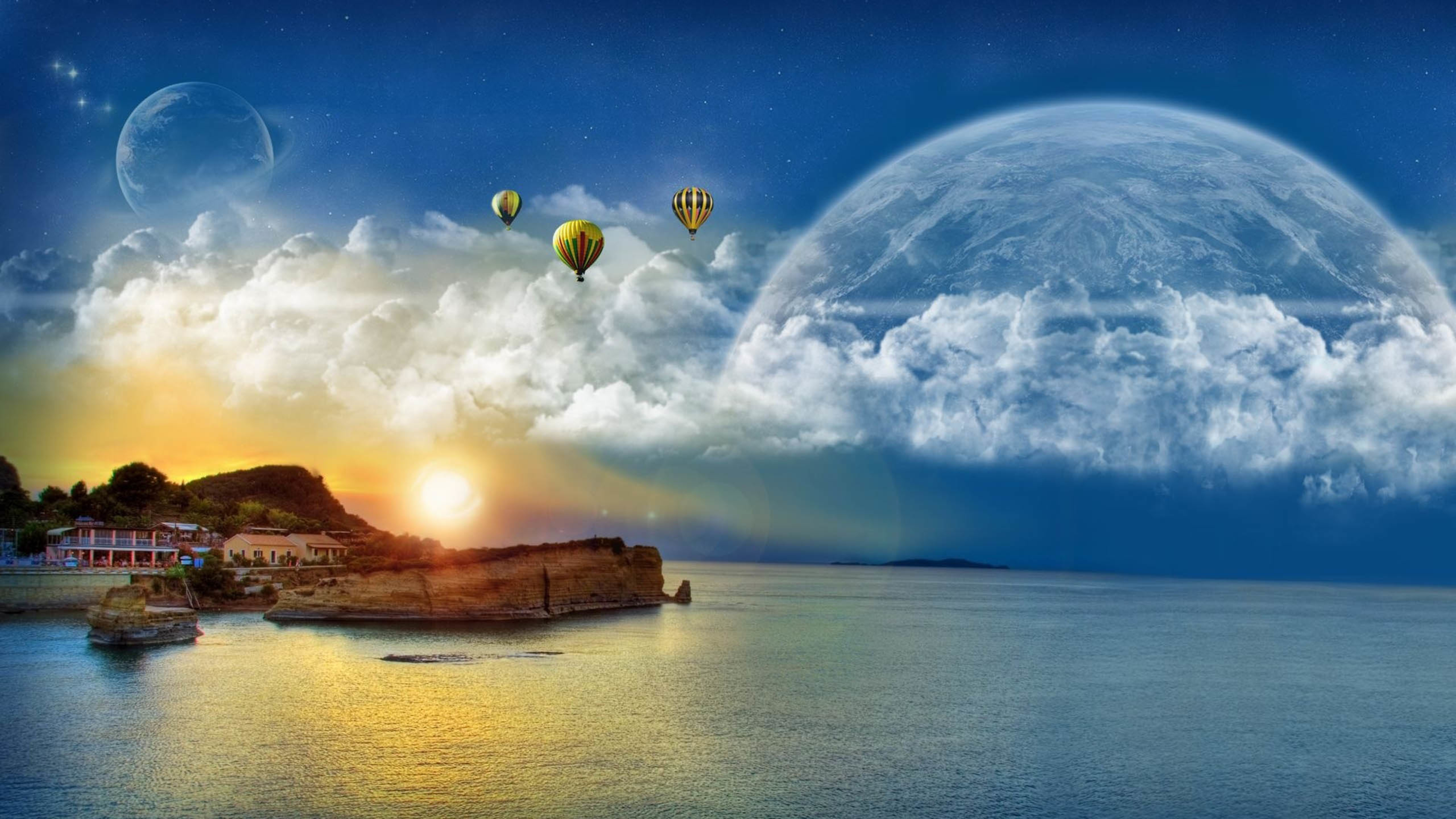 大海 星空 梦幻 热气球