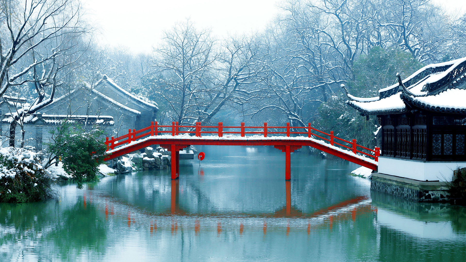 风景 冰天雪地 扬州瘦西湖唯美冬日雪景