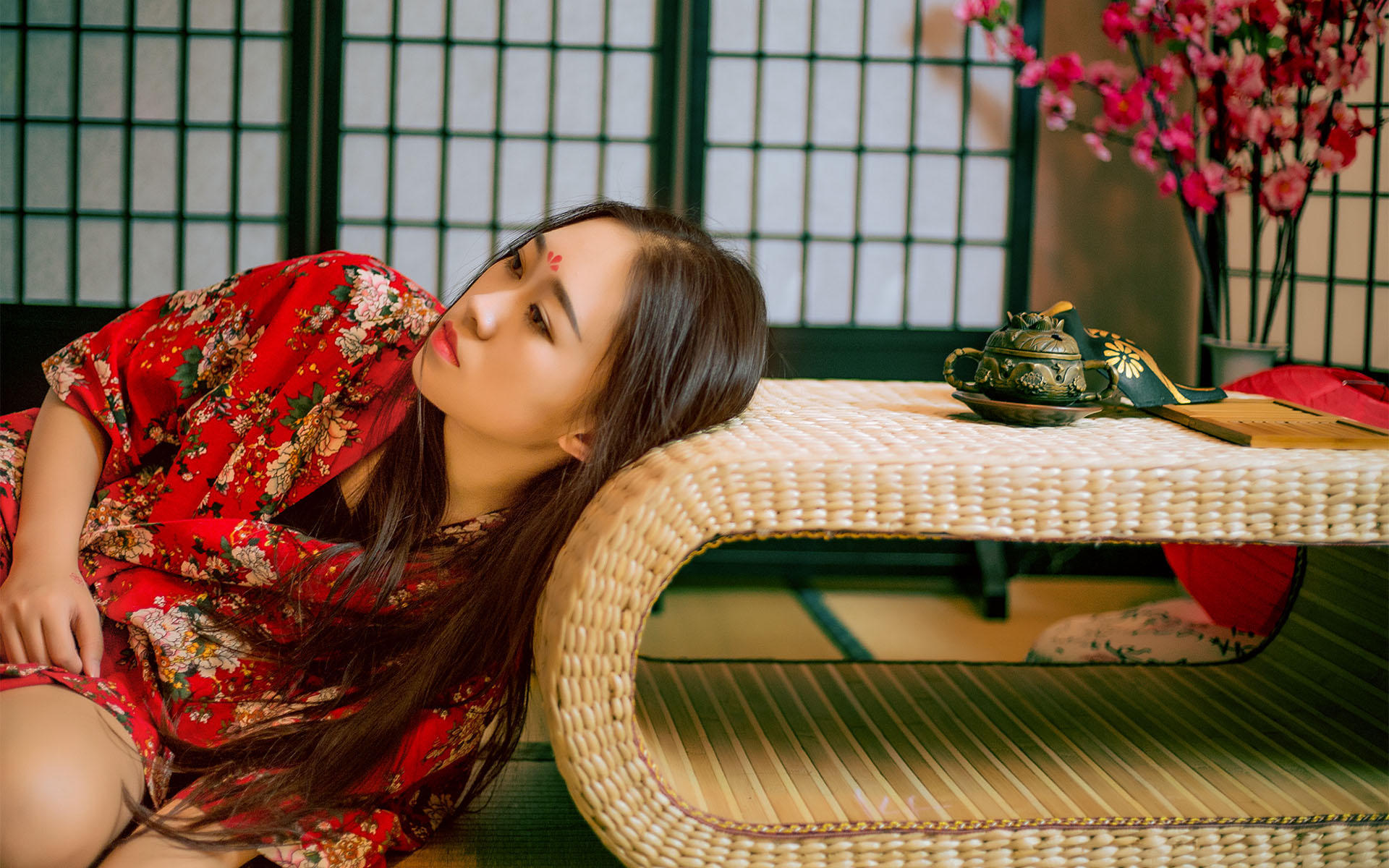 文艺古风 清纯 可爱 红色汉服 面具