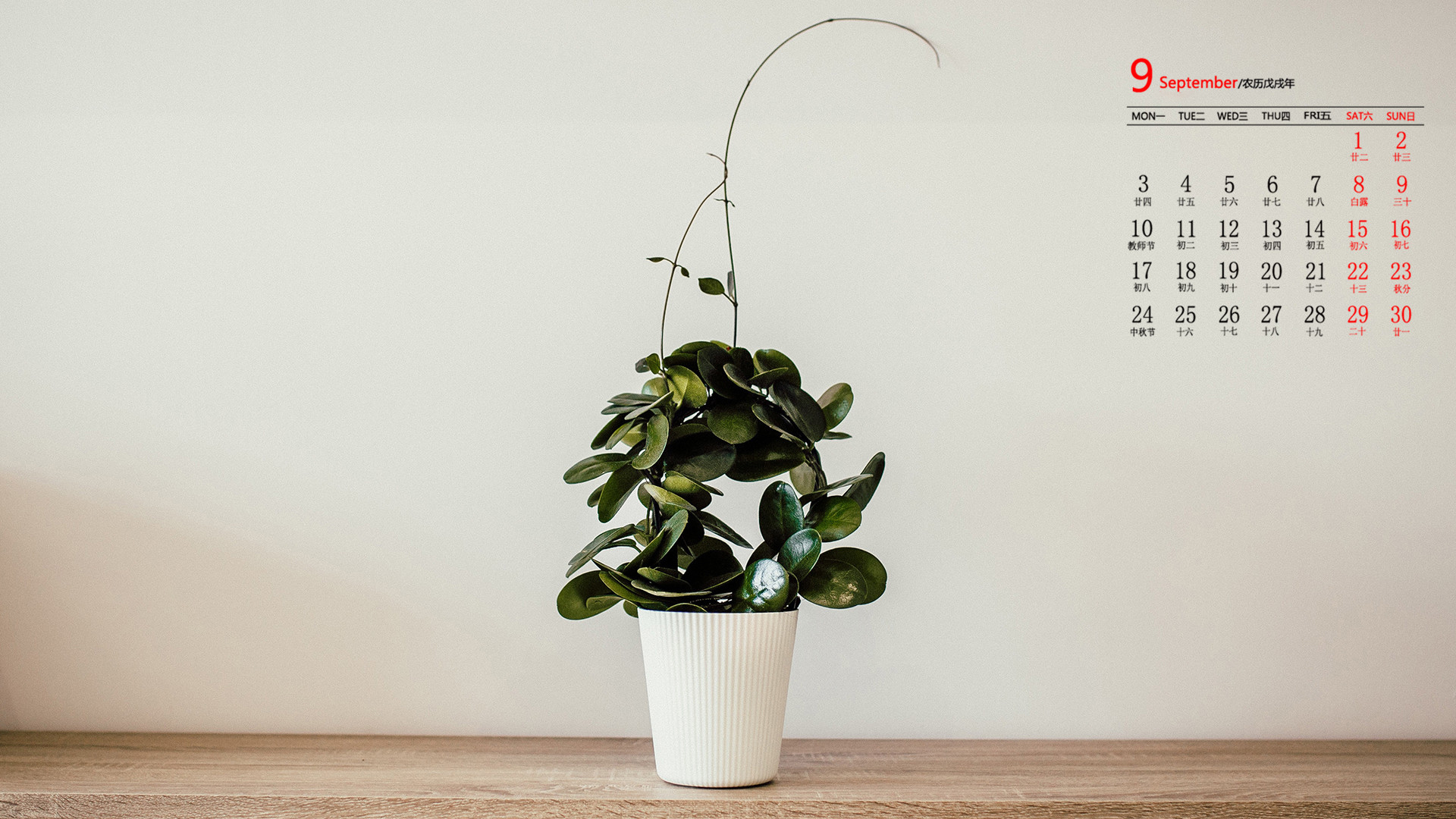 月历  9月  2018年9月