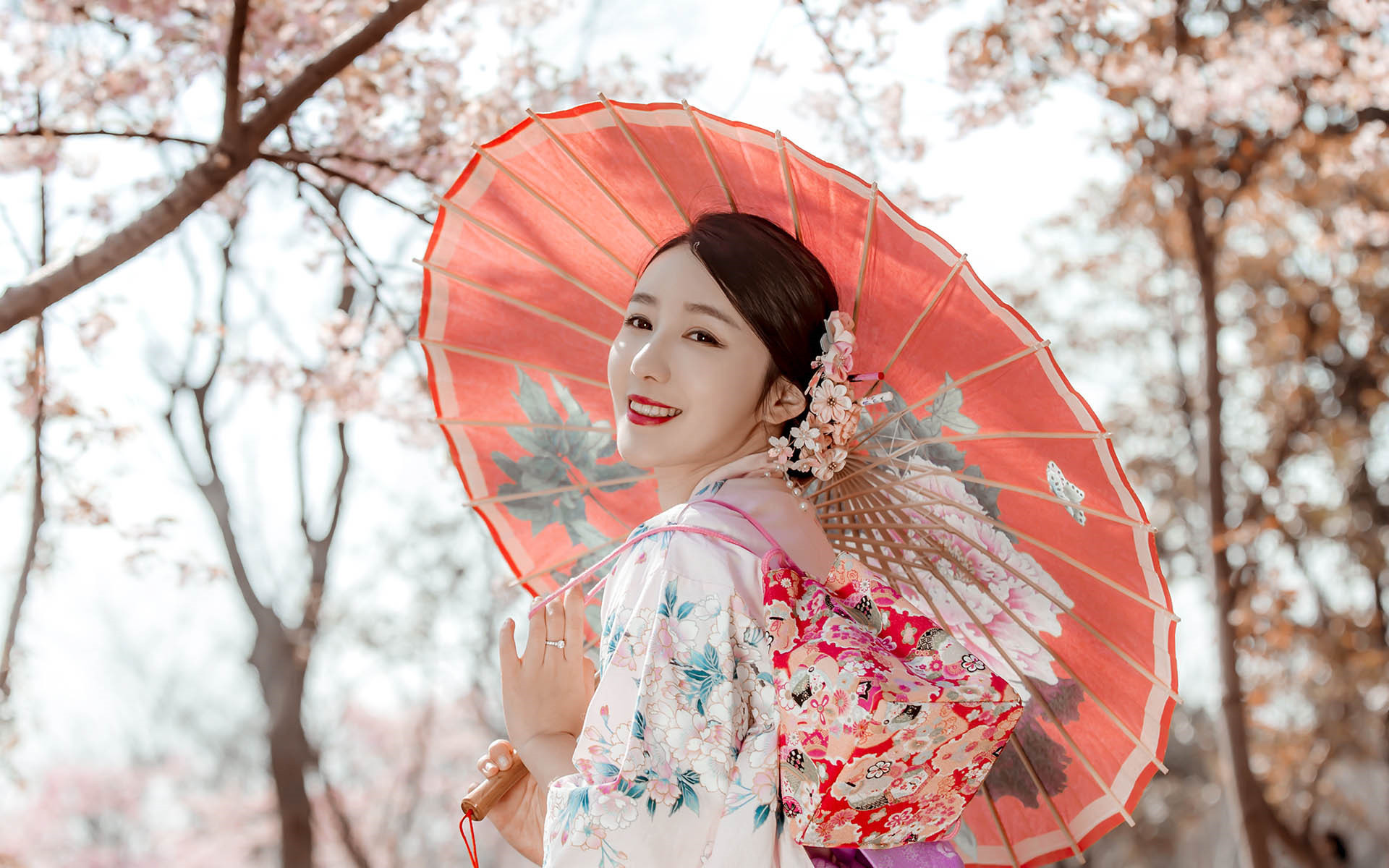 文艺古风 桃花 意境 唯美 和服