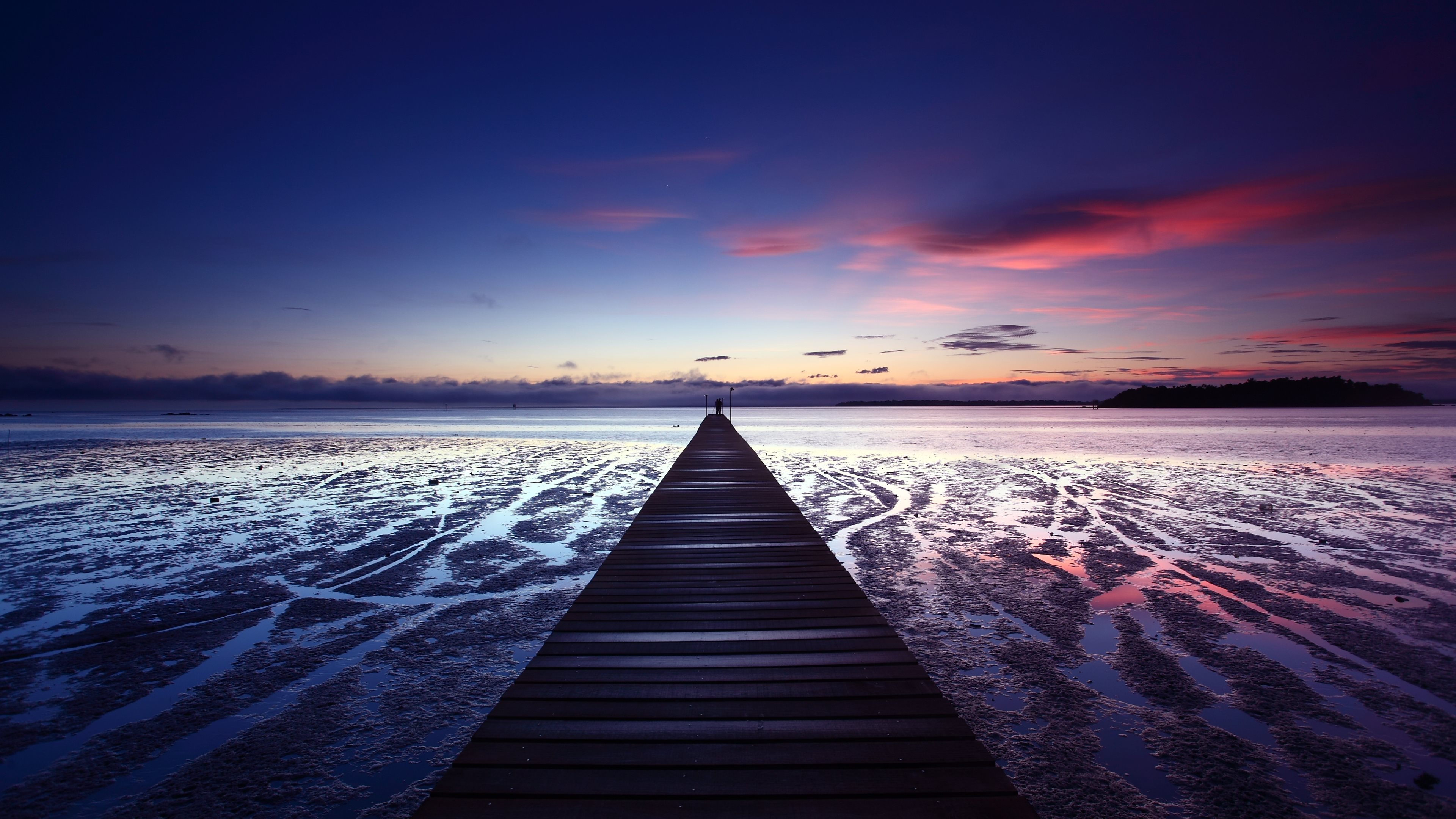 大海 木桥 天空 阴暗