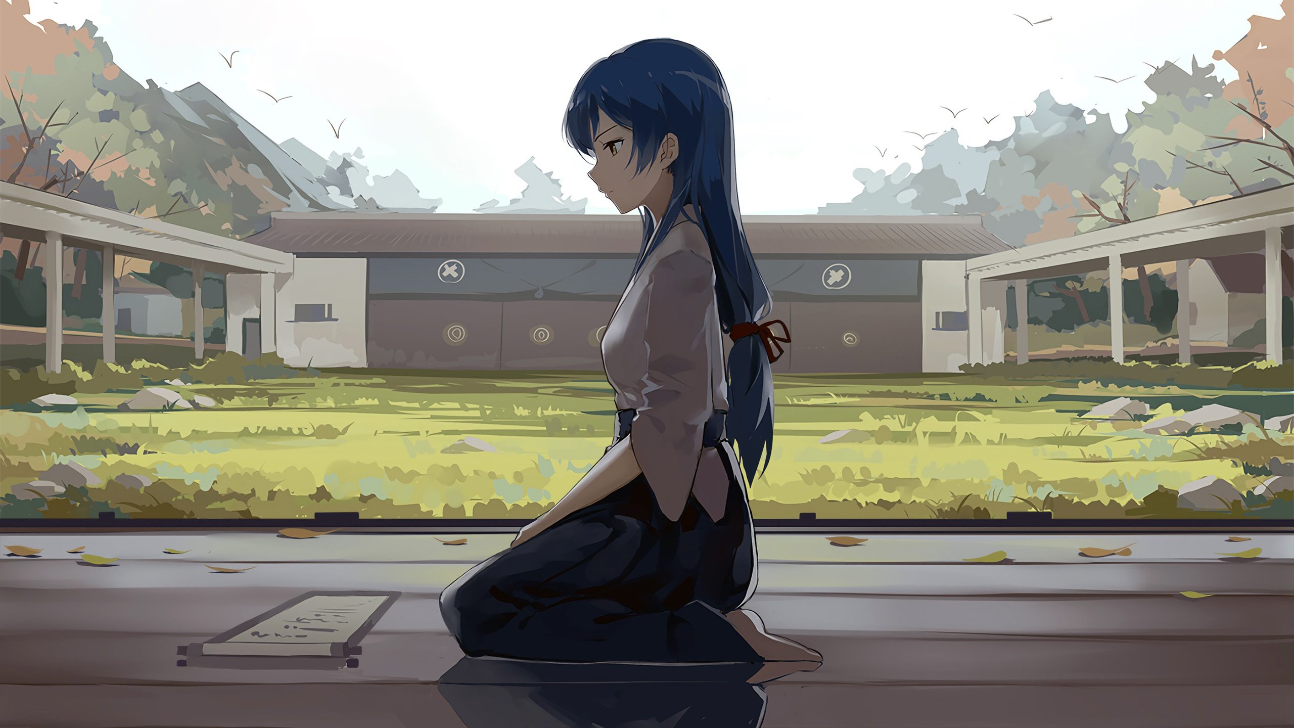 卡通人物 庭院 日本风 书卷