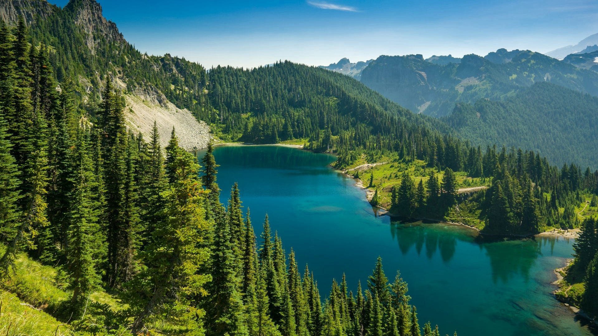 春意盎然 湖 树林 山坡