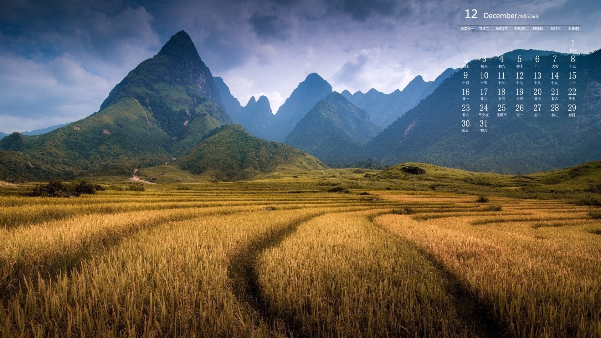 月历 2019年12月 日历