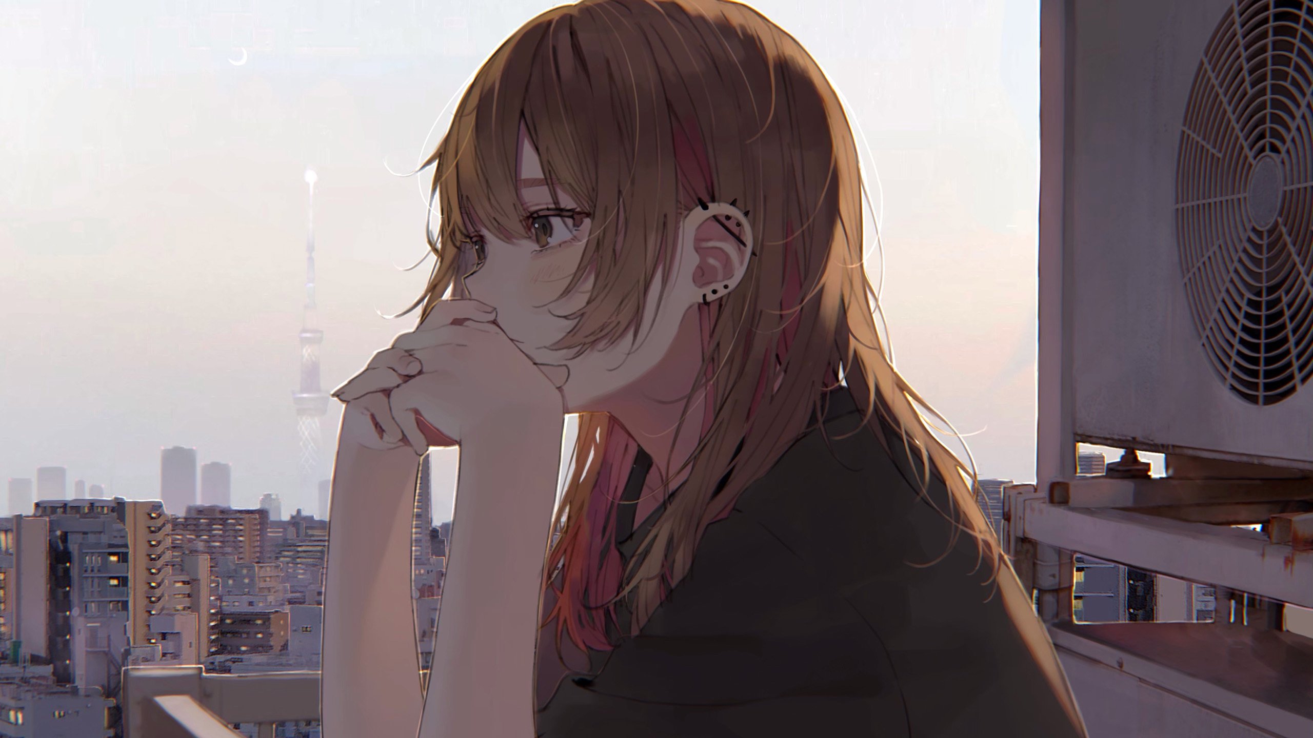 天台 金发女孩 空调 城市