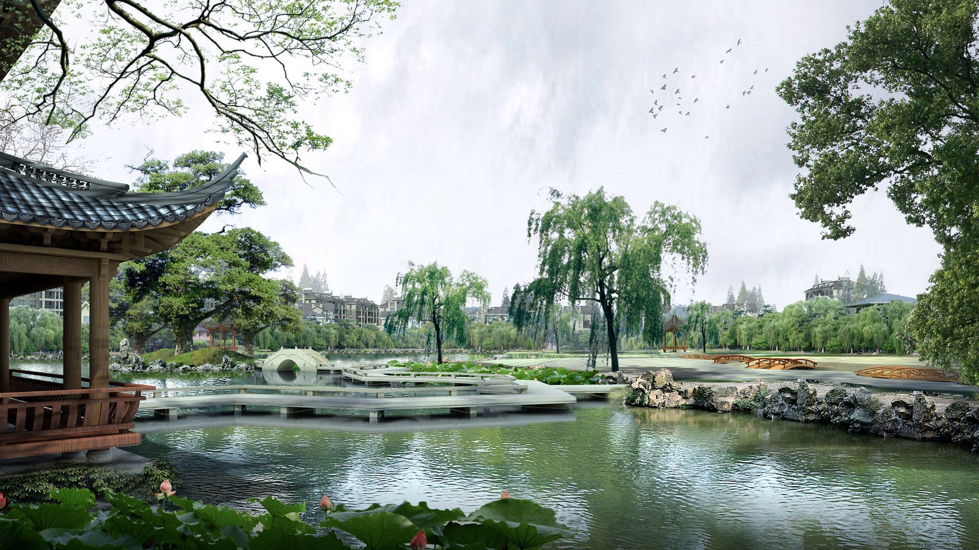 通化市 水上公园 风景区 荷花 庭院