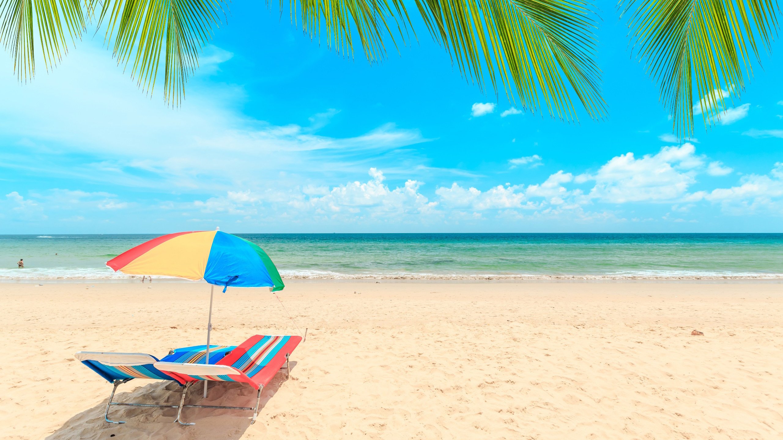 海洋天堂 海浪 椰树沙滩 太阳椅