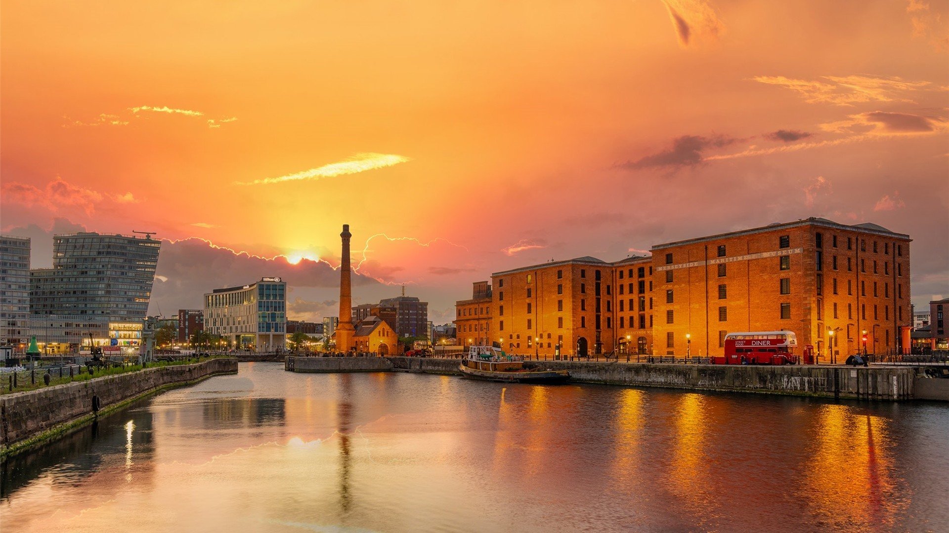 城市夜景 黄昏 晚霞 红霞 利物浦