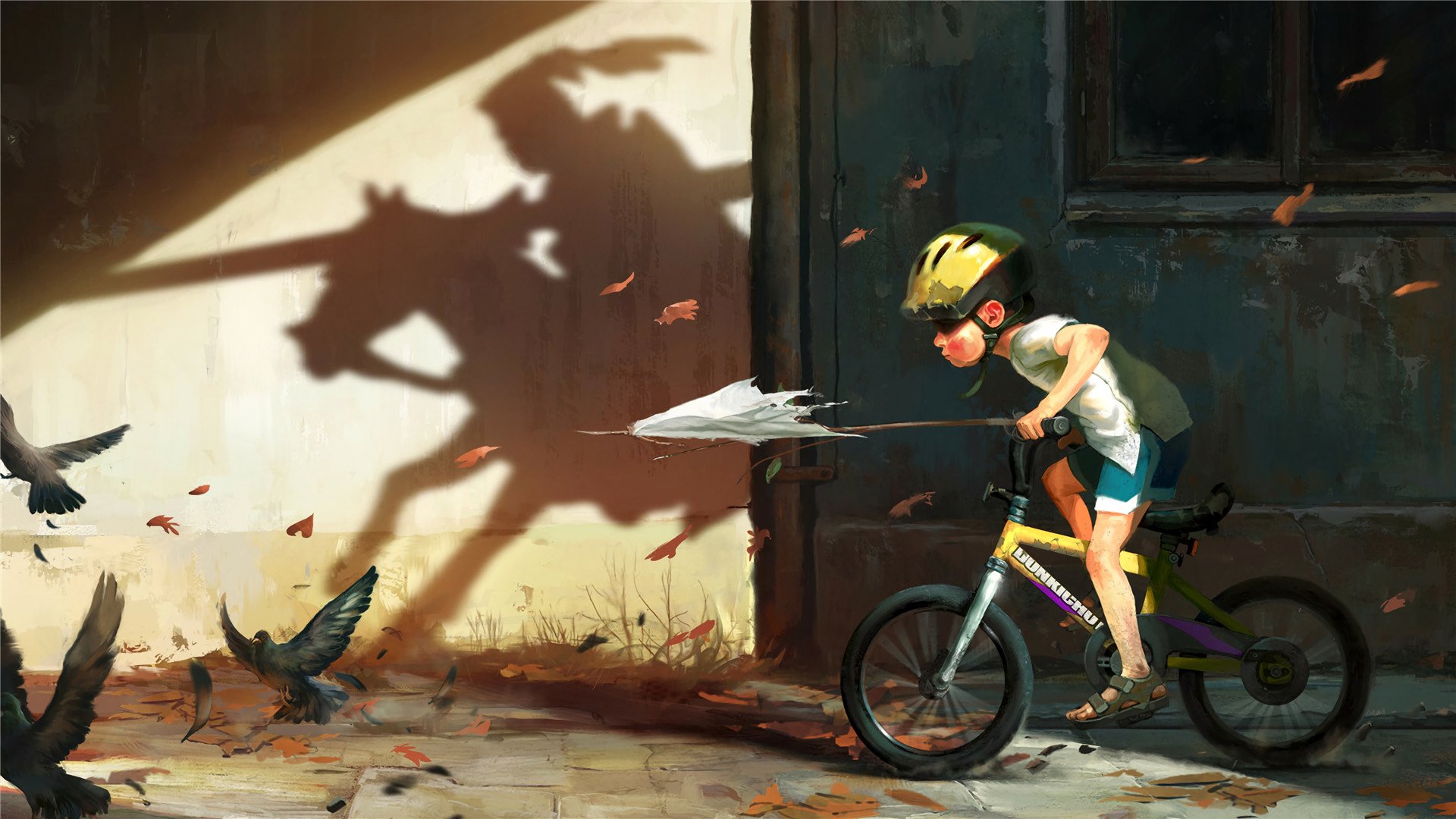 卡通人物 男孩 骑士 自行车 梦想